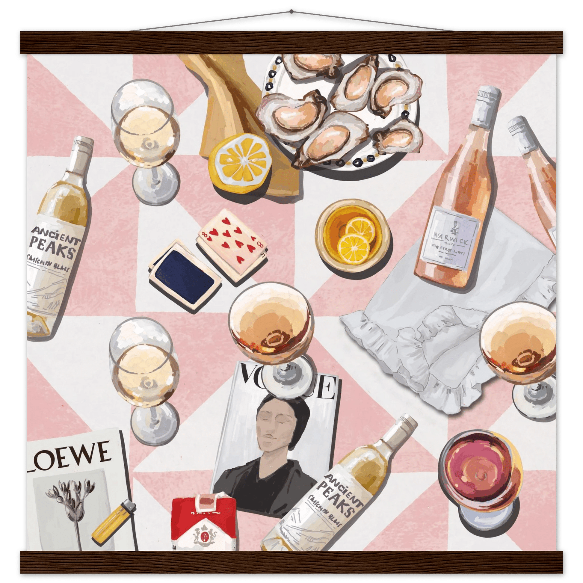 Vogue Oysters & Rosé Poster | Dopamine Decor Luxury Wall Art | Pink Tile Square Print - Evergreen Posters