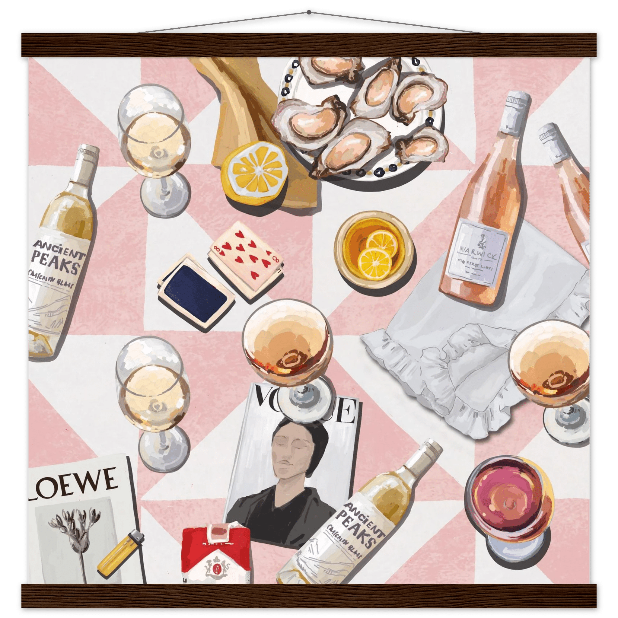Vogue Oysters & Rosé Poster | Dopamine Decor Luxury Wall Art | Pink Tile Square Print - Evergreen Posters
