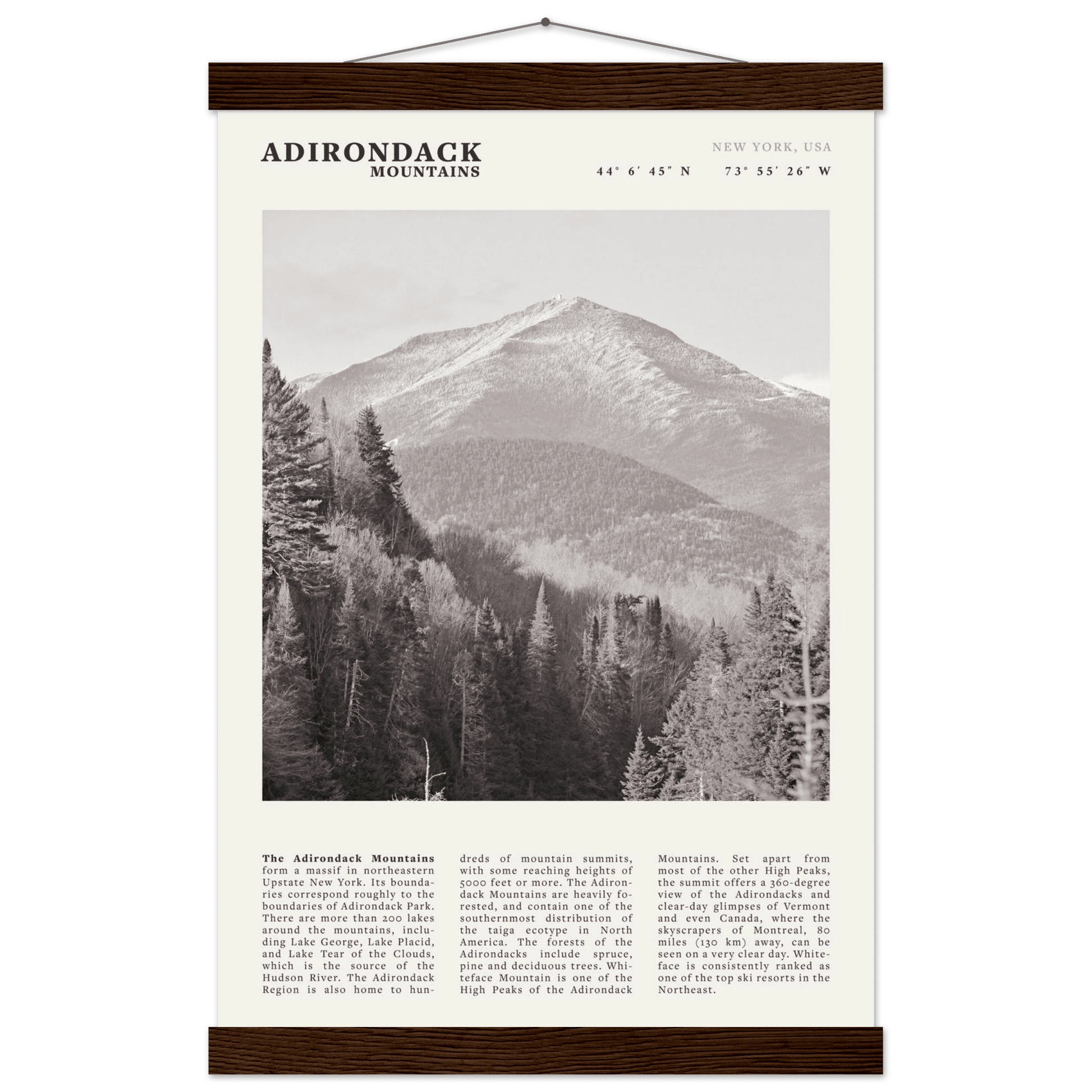 Adirondack Mountains Poster | Black & White New York Nature Wall Art | Hiking Print - Evergreen Posters