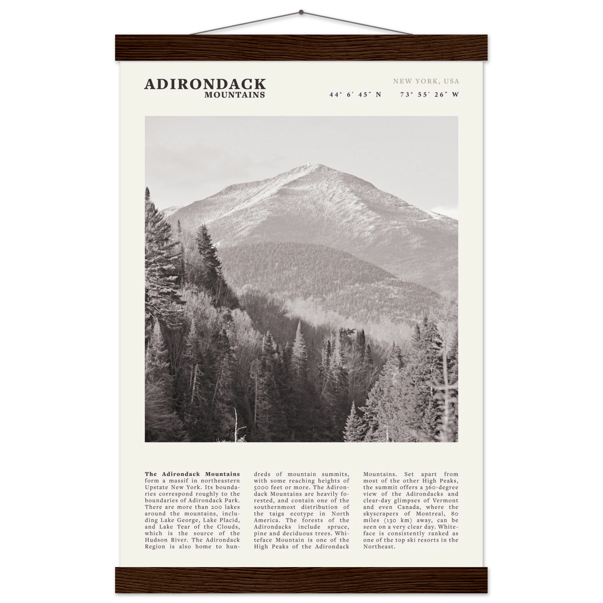 Adirondack Mountains Poster | Black & White New York Nature Wall Art | Hiking Print - Evergreen Posters