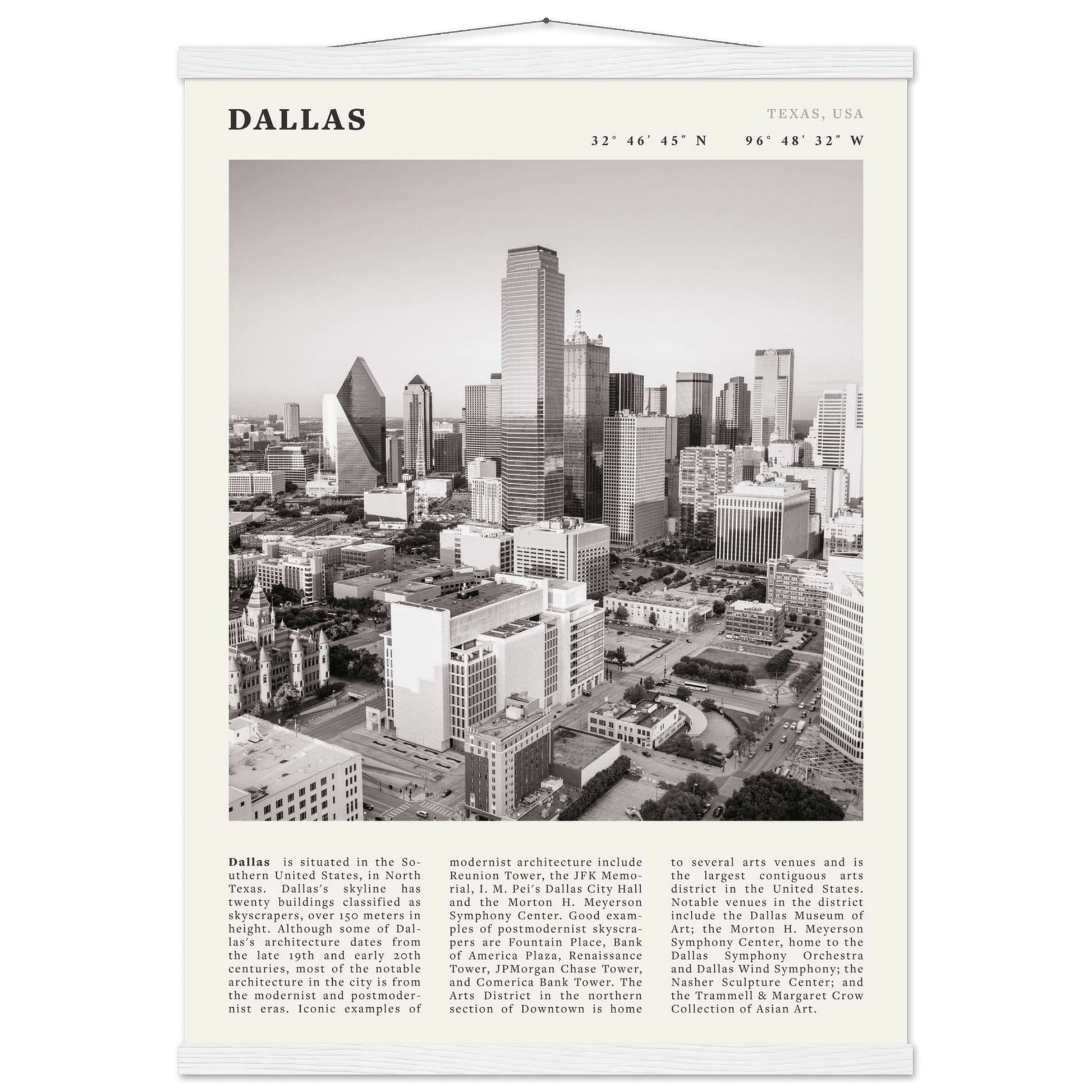 Dallas Poster | Black & White Texas Skyline Wall Art | City Travel Print Decor - Evergreen Posters