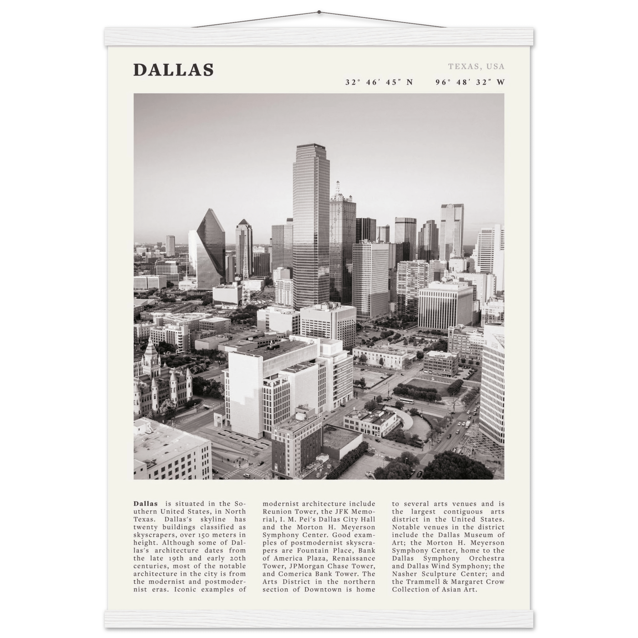 Dallas Poster | Black & White Texas Skyline Wall Art | City Travel Print Decor - Evergreen Posters
