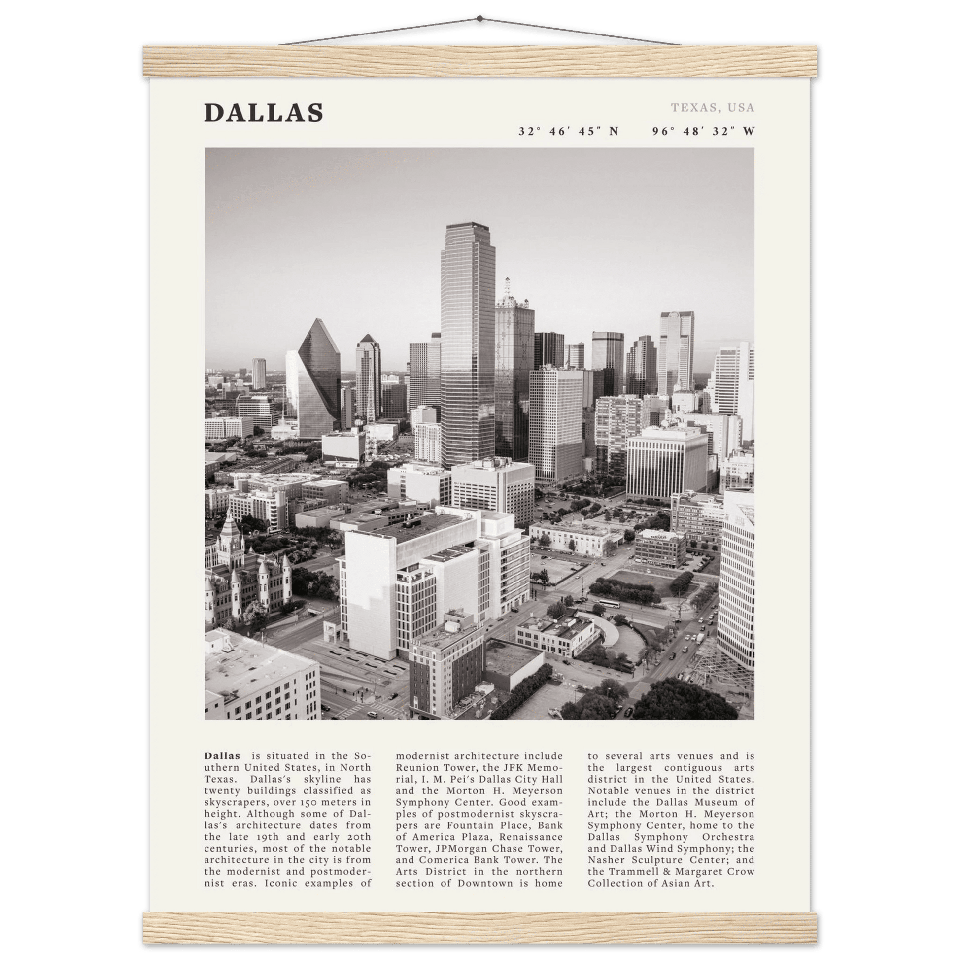 Dallas Poster | Black & White Texas Skyline Wall Art | City Travel Print Decor - Evergreen Posters