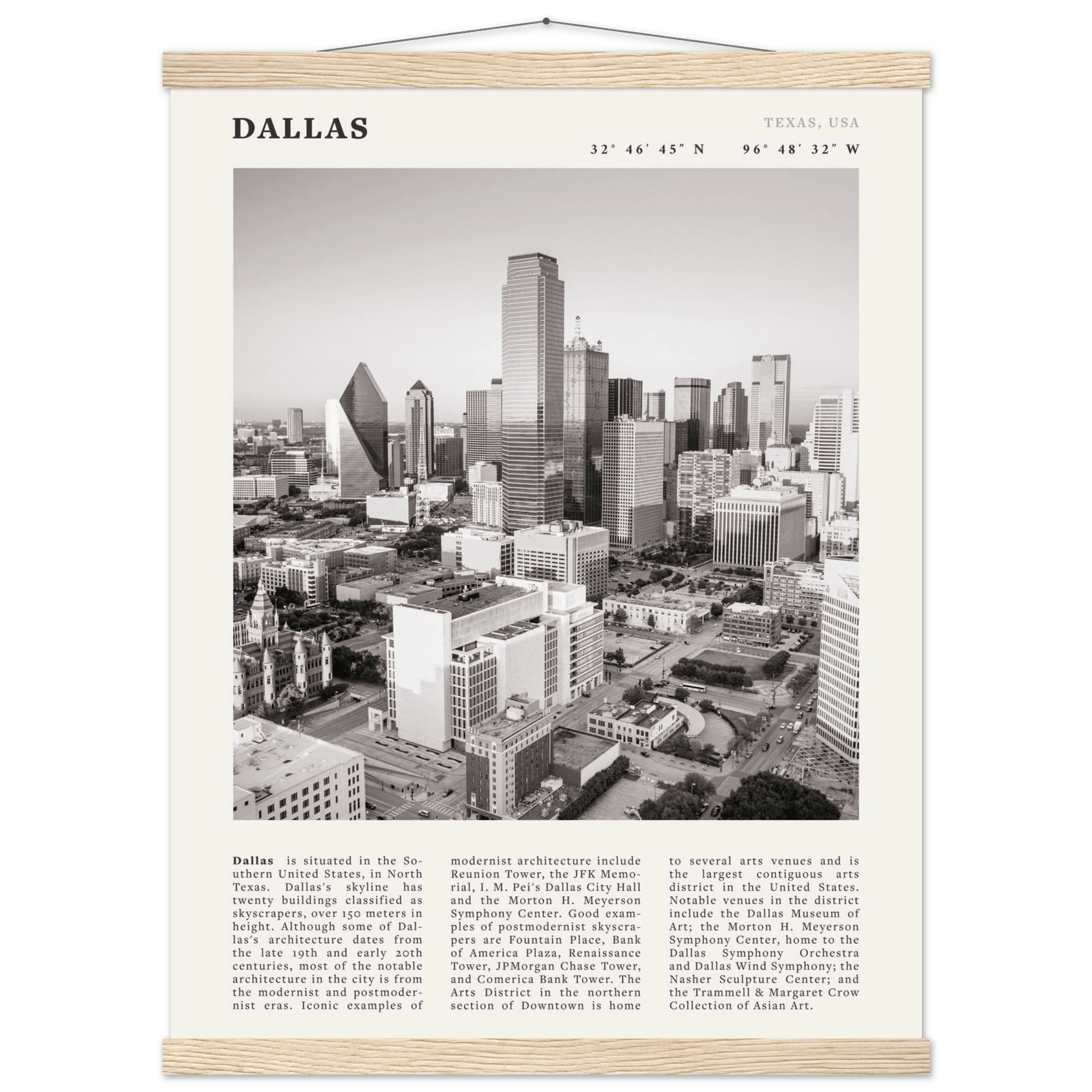 Dallas Poster | Black & White Texas Skyline Wall Art | City Travel Print Decor - Evergreen Posters