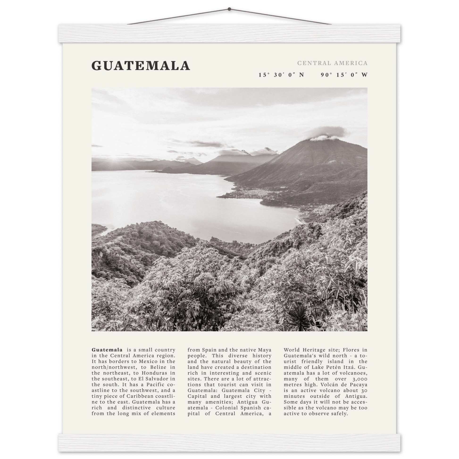 Guatemala Poster | Black & White Lake Atitlan Wall Art | Central America Travel Print - Evergreen Posters