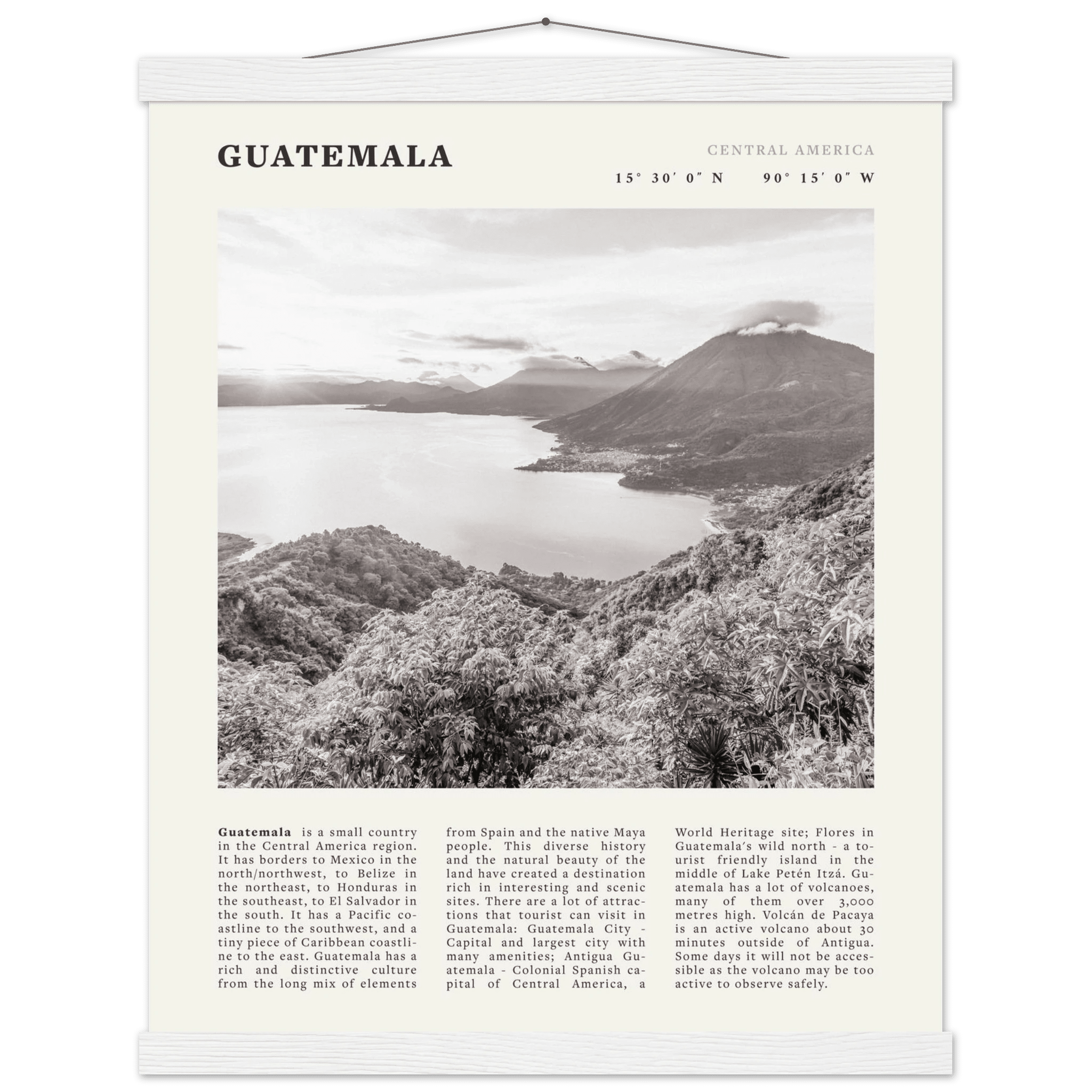 Guatemala Poster | Black & White Lake Atitlan Wall Art | Central America Travel Print - Evergreen Posters
