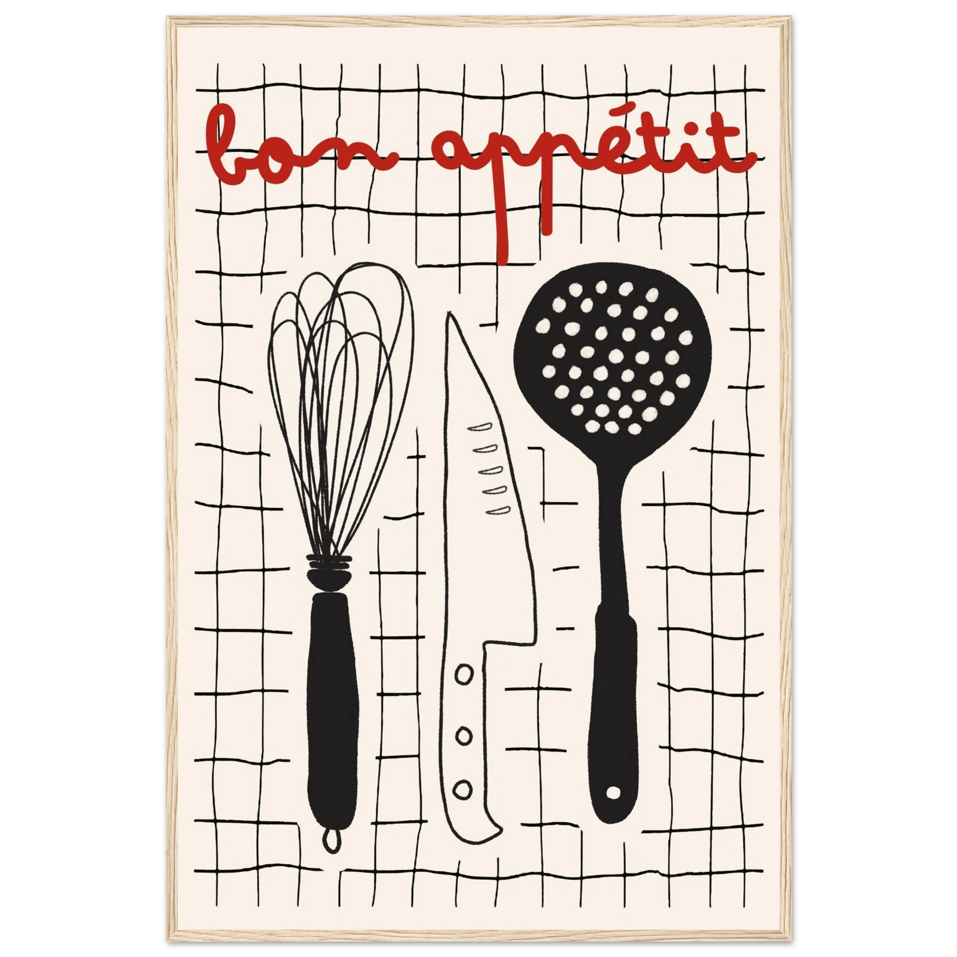 Bon Appétit French Kitchen Print | Bold Black Red Wall Art Poster - Evergreen Posters