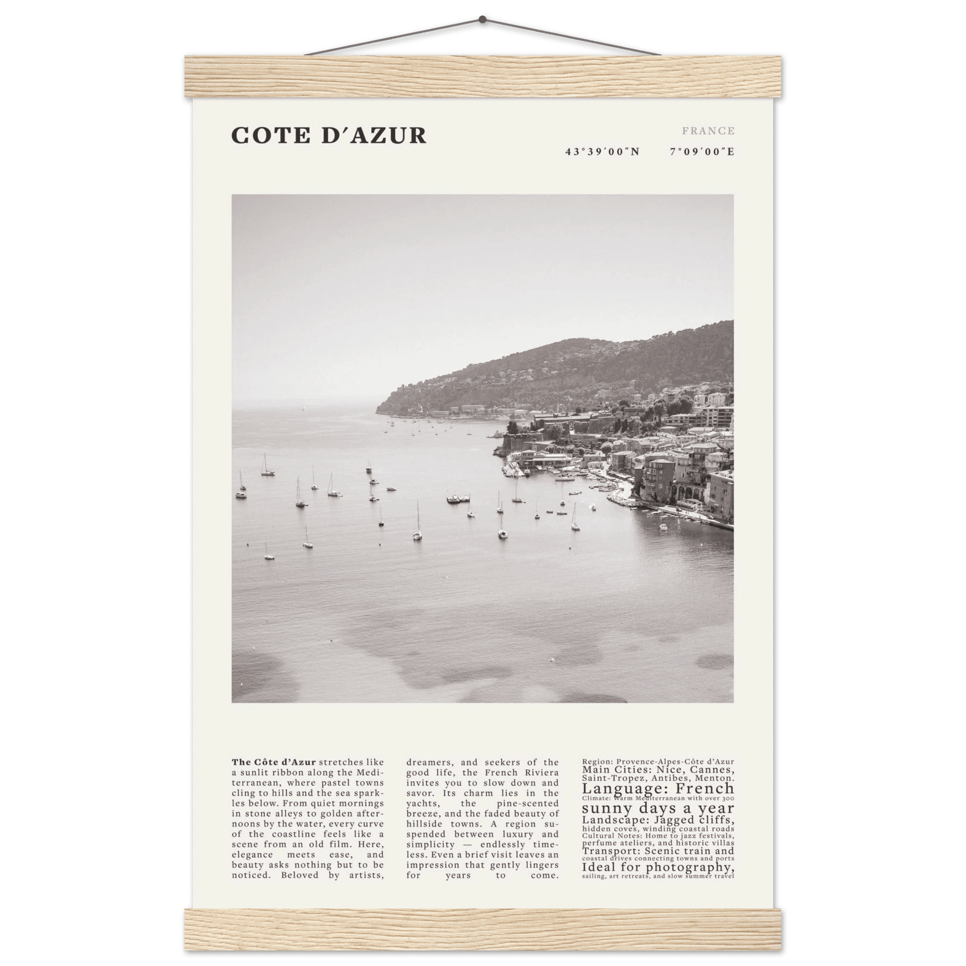 Côte d'Azur Poster Black and White – Vintage French Riviera Coast Print (Digital & Printed Options) - Evergreen Posters