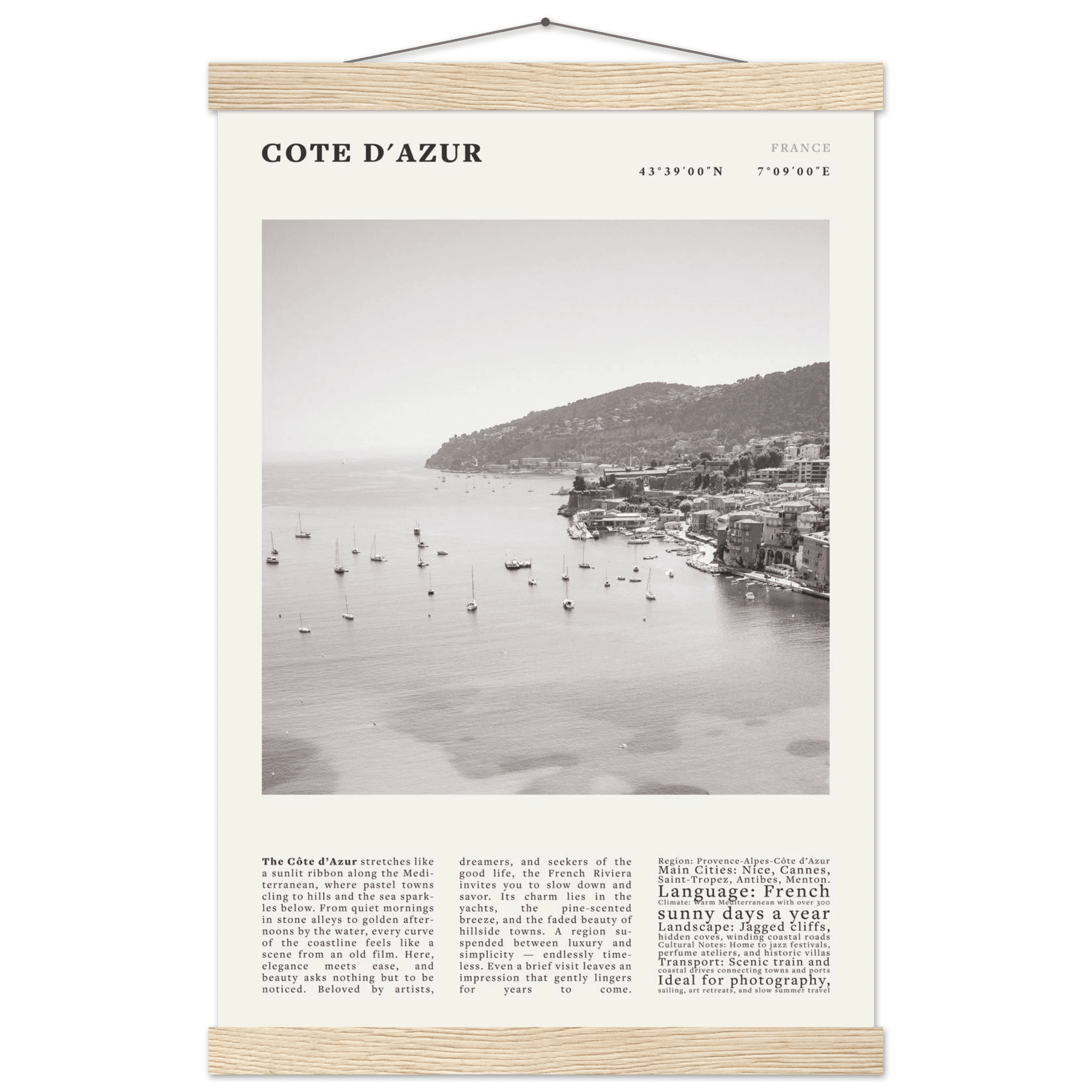 Côte d'Azur Poster Black and White – Vintage French Riviera Coast Print (Digital & Printed Options) - Evergreen Posters