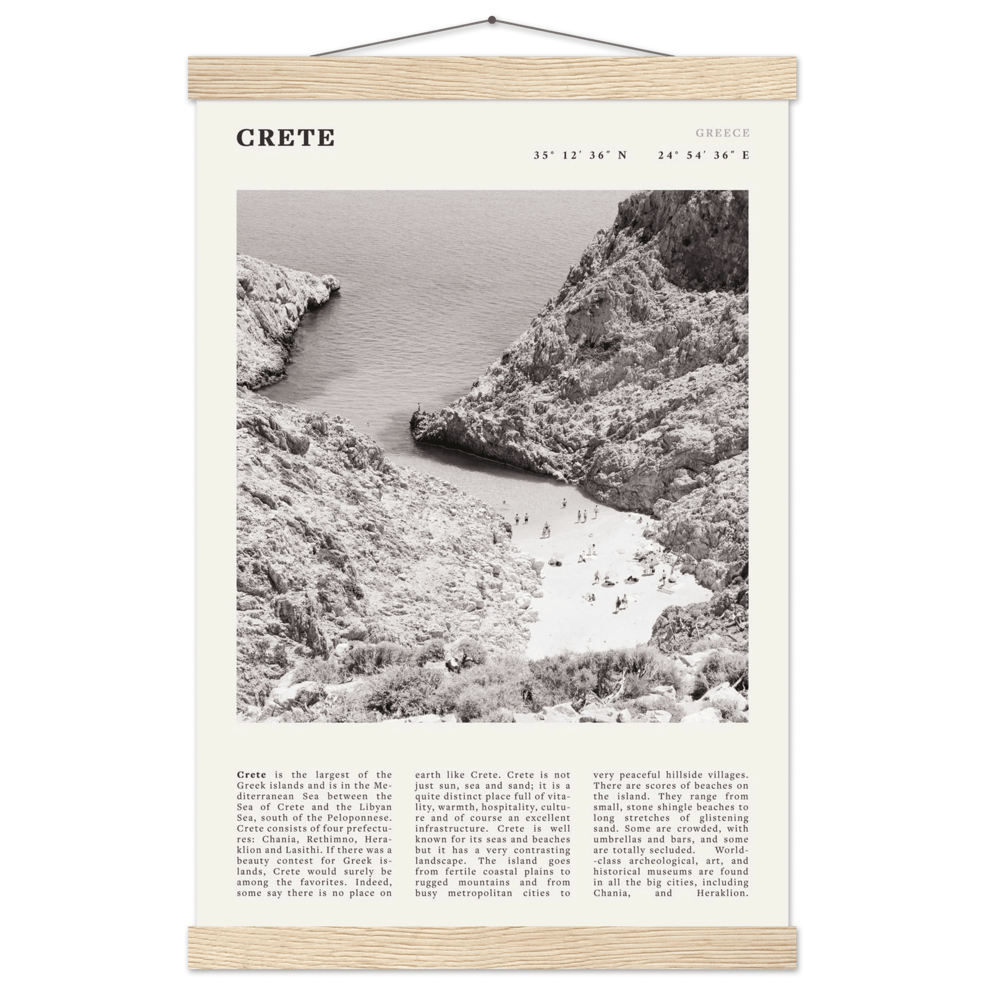 Crete Poster | Black & White Greece Beach Wall Art | Mediterranean Travel Print - Evergreen Posters