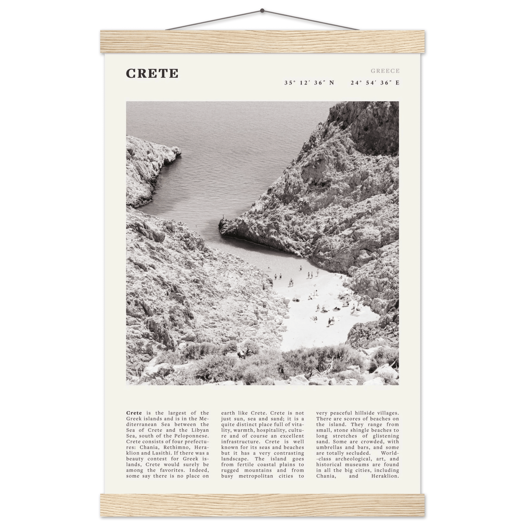 Crete Poster | Black & White Greece Beach Wall Art | Mediterranean Travel Print - Evergreen Posters