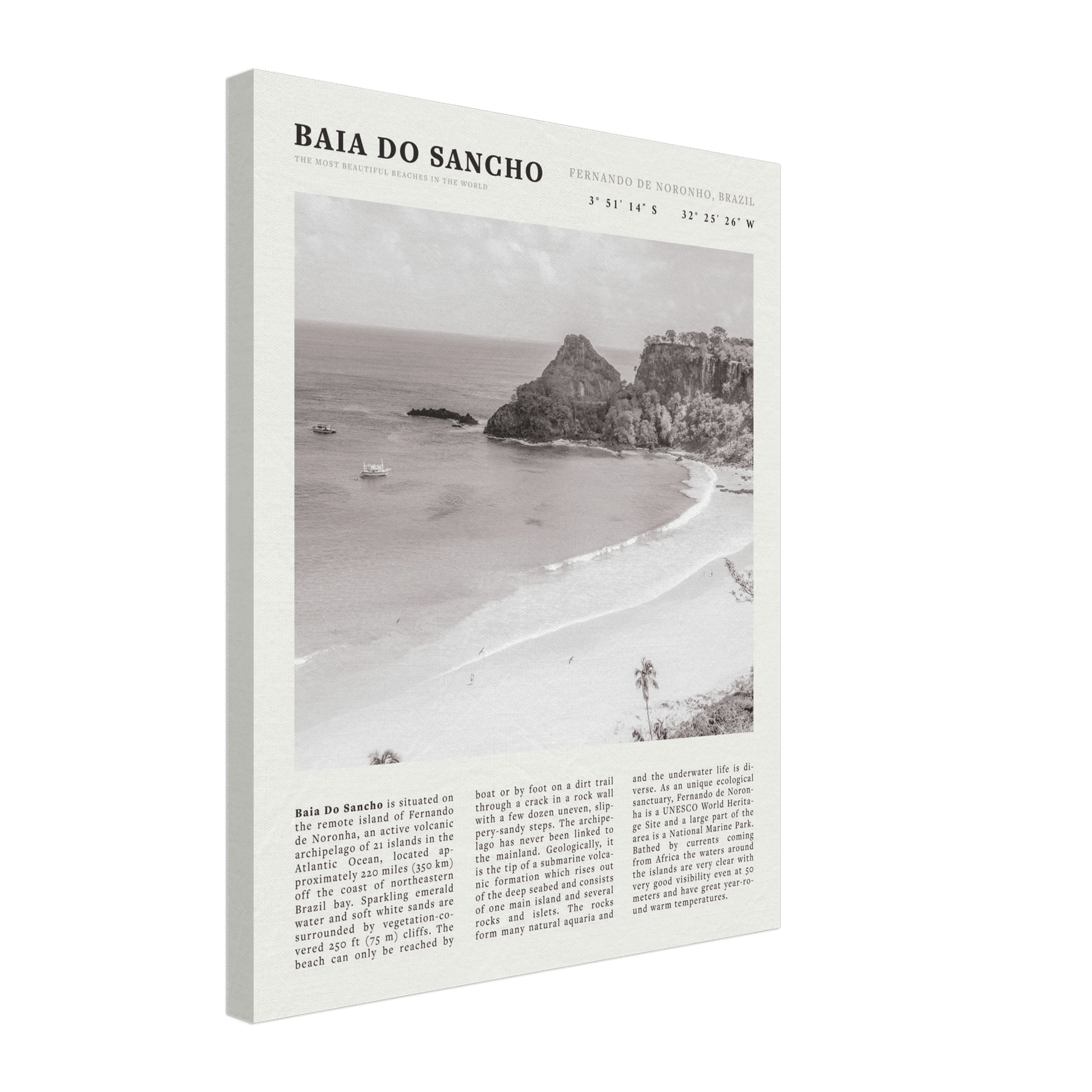 Baia Do Sancho Poster | Black & White Brazil Beach Wall Art | Fernando de Noronha - Evergreen Posters
