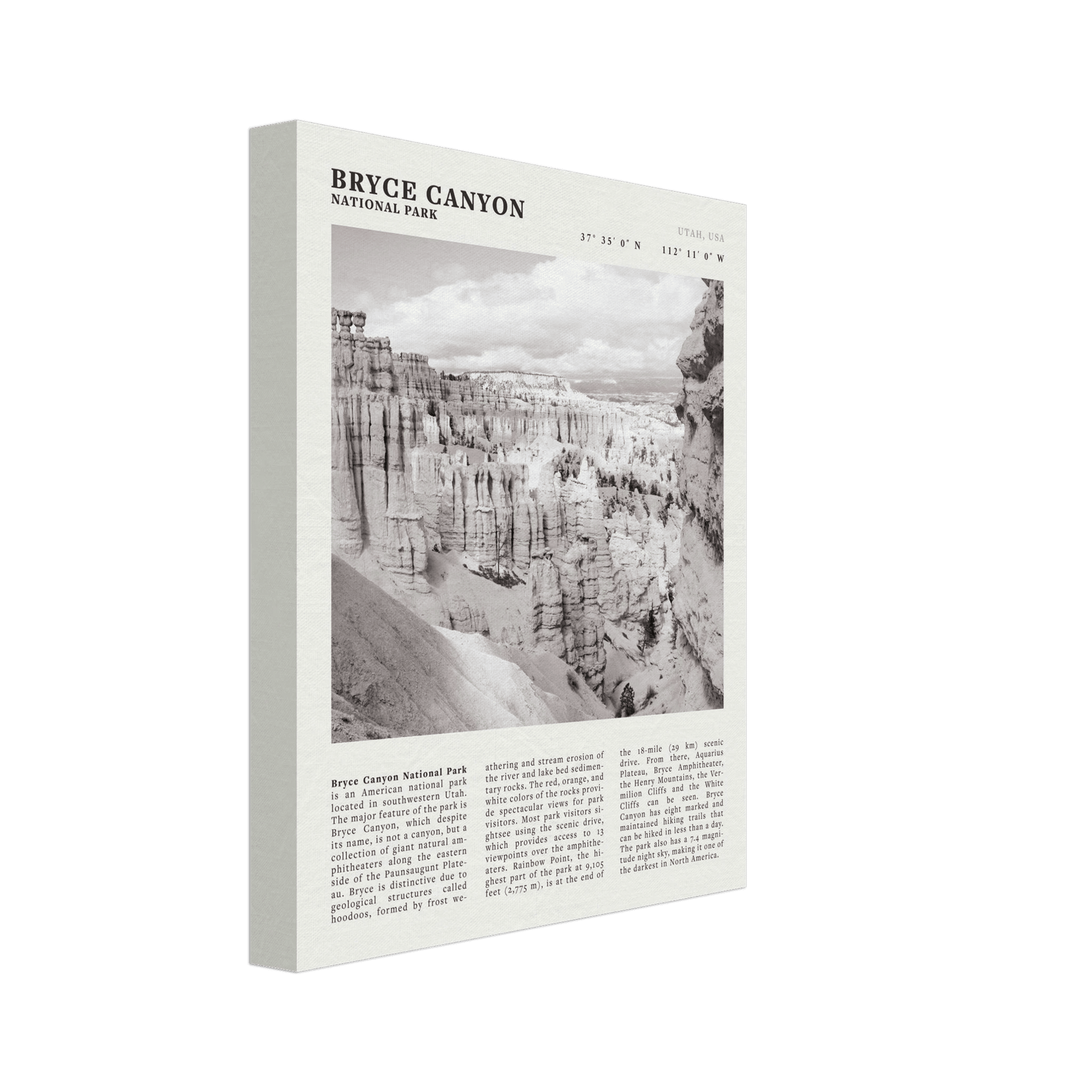 Bryce Canyon National Park Poster | Black & White Utah Hoodoos Wall Art Print - Evergreen Posters - 58