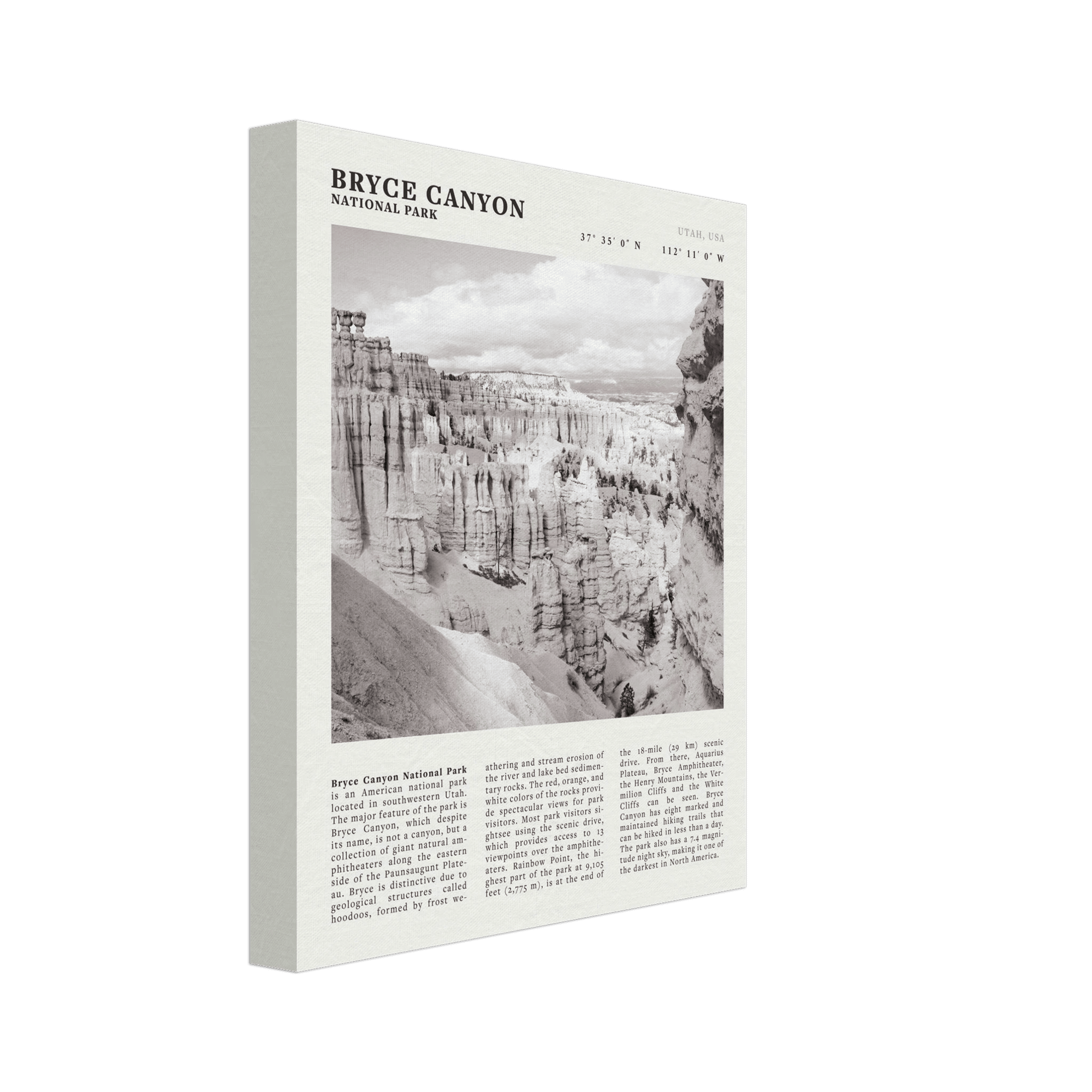 Bryce Canyon National Park Poster | Black & White Utah Hoodoos Wall Art Print - Evergreen Posters - 58