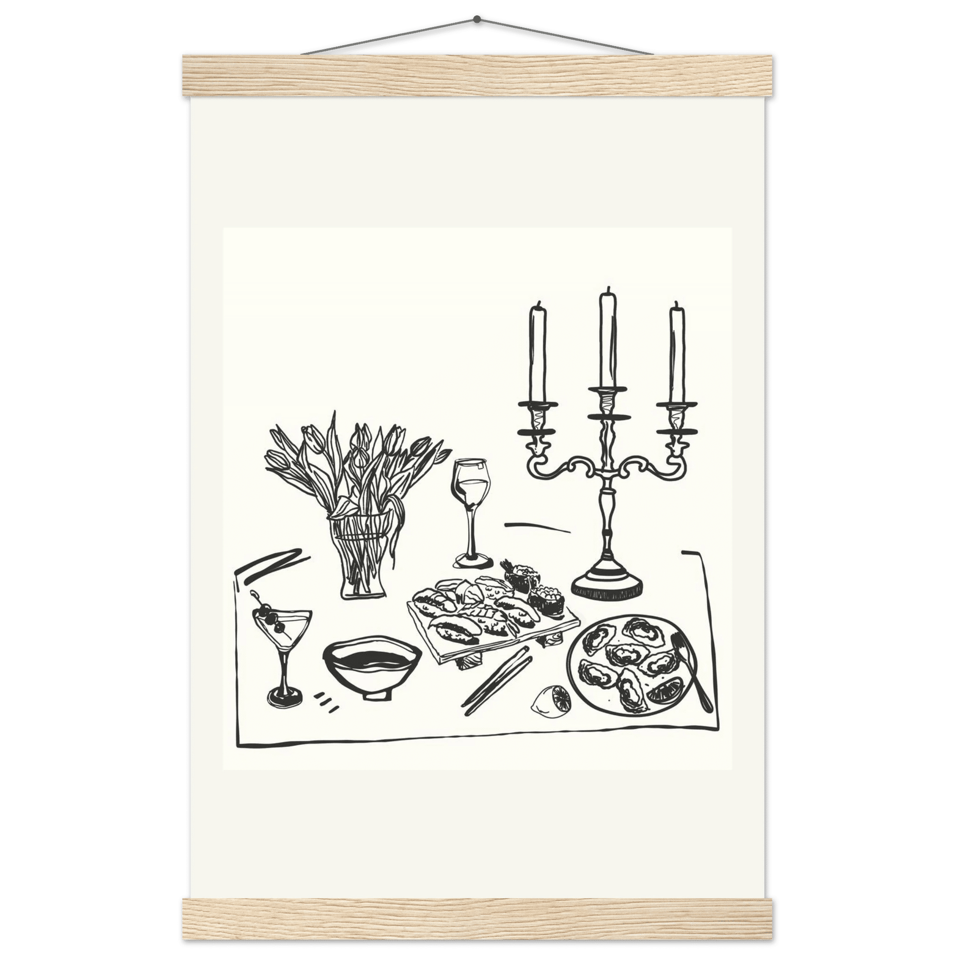 Fine Dining Table Print | Black Line Art Kitchen Wall Art | Elegant Dining Room Poster - Evergreen Posters