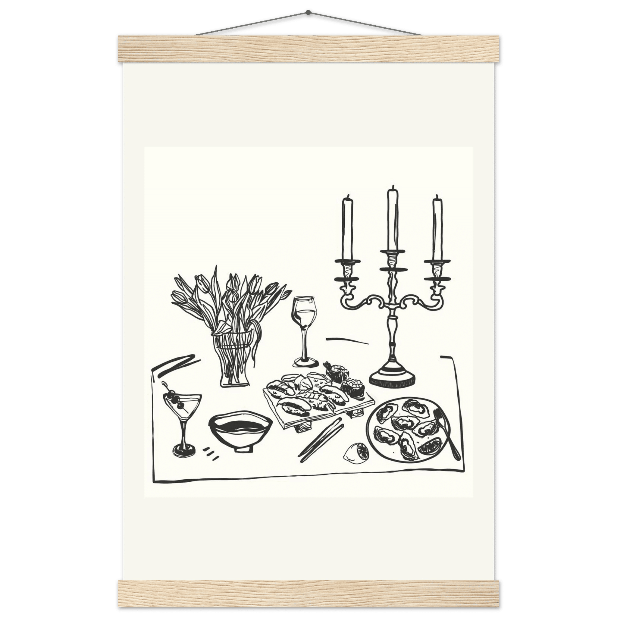 Fine Dining Table Print | Black Line Art Kitchen Wall Art | Elegant Dining Room Poster - Evergreen Posters