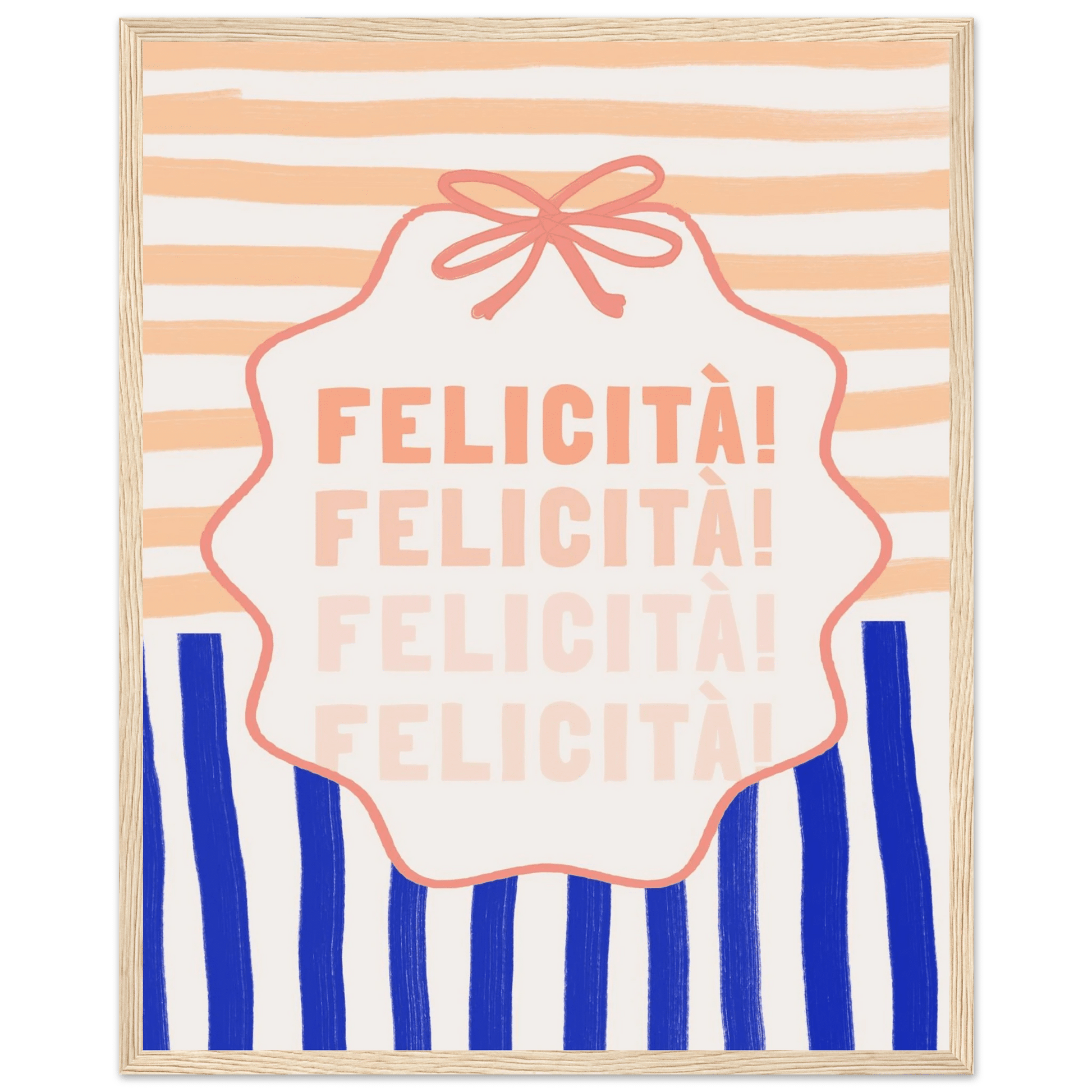 Felicità Italian Happiness Quote Print | Coquette Stripe Wall Art - Evergreen Posters