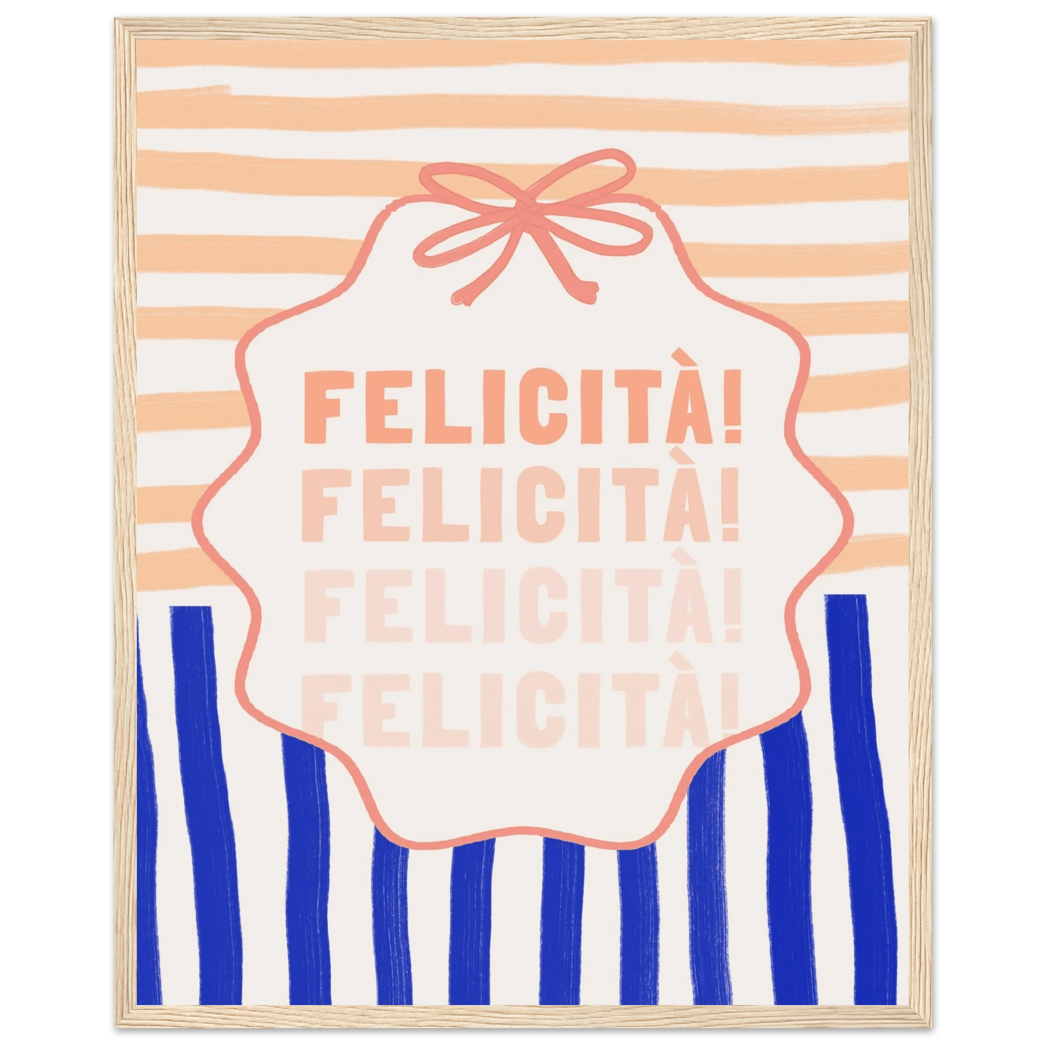 Felicità Italian Happiness Quote Print | Coquette Stripe Wall Art - Evergreen Posters