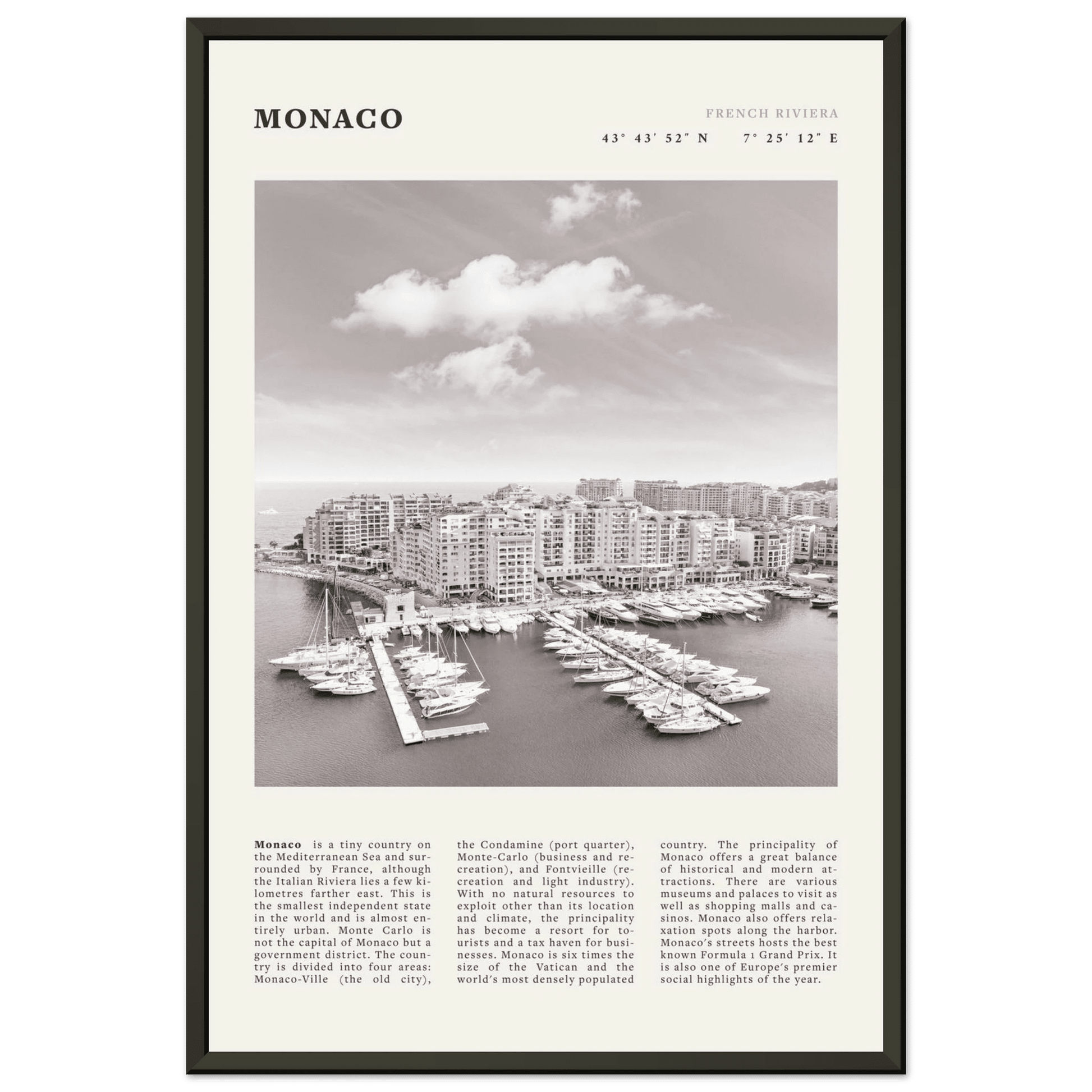 Monaco Poster Black and White – Vintage Monte Carlo Harbor Print (Digital & Printed Options) - Evergreen Posters