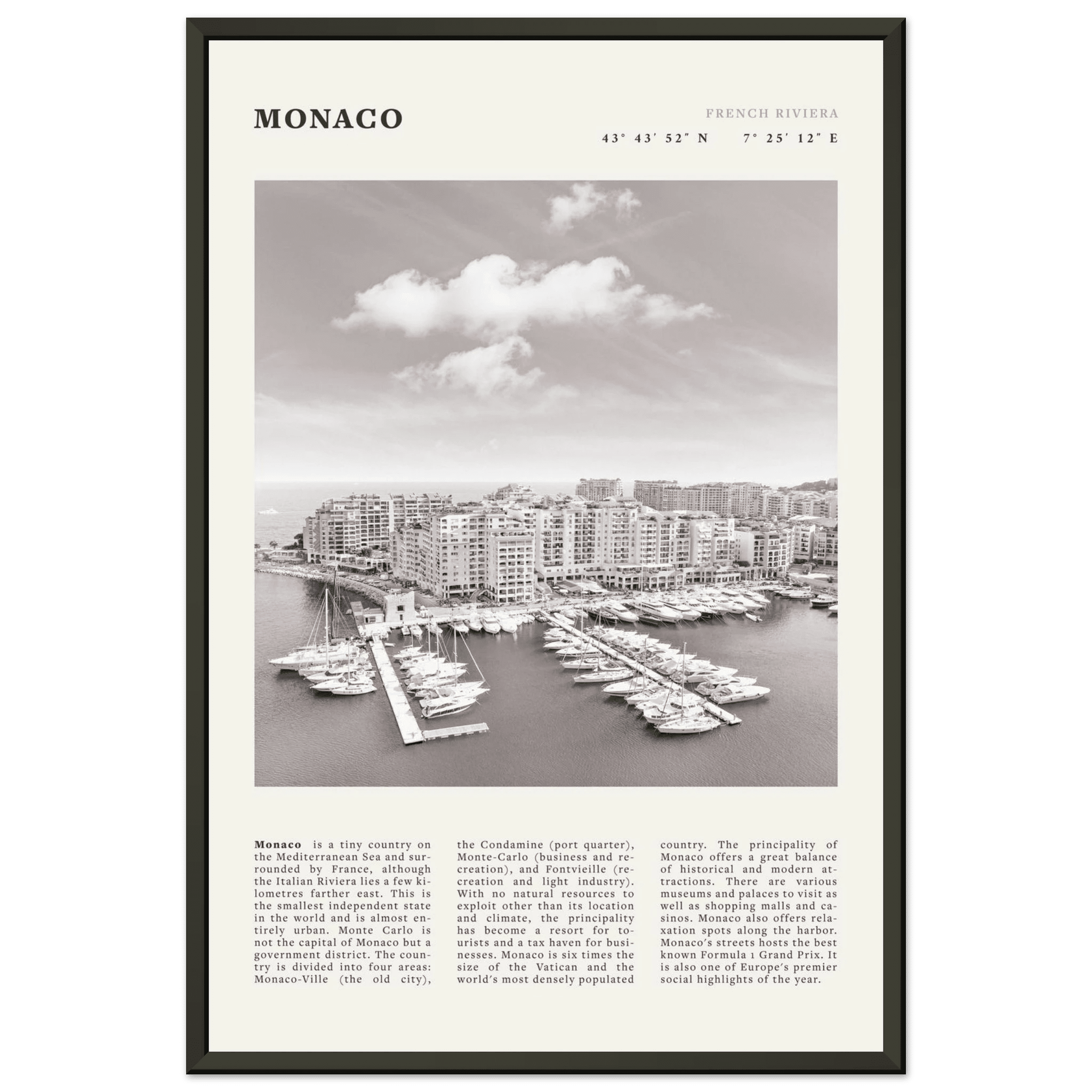 Monaco Poster Black and White – Vintage Monte Carlo Harbor Print (Digital & Printed Options) - Evergreen Posters
