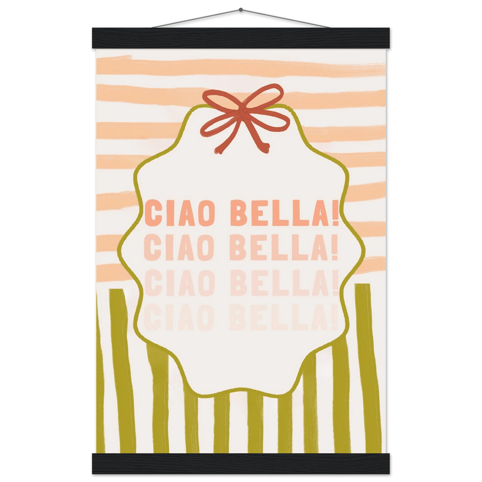 Ciao Bella Poster | Italian Typography Wall Art | Retro Stripe Bow Print | Cute Room Decor - Evergreen Posters