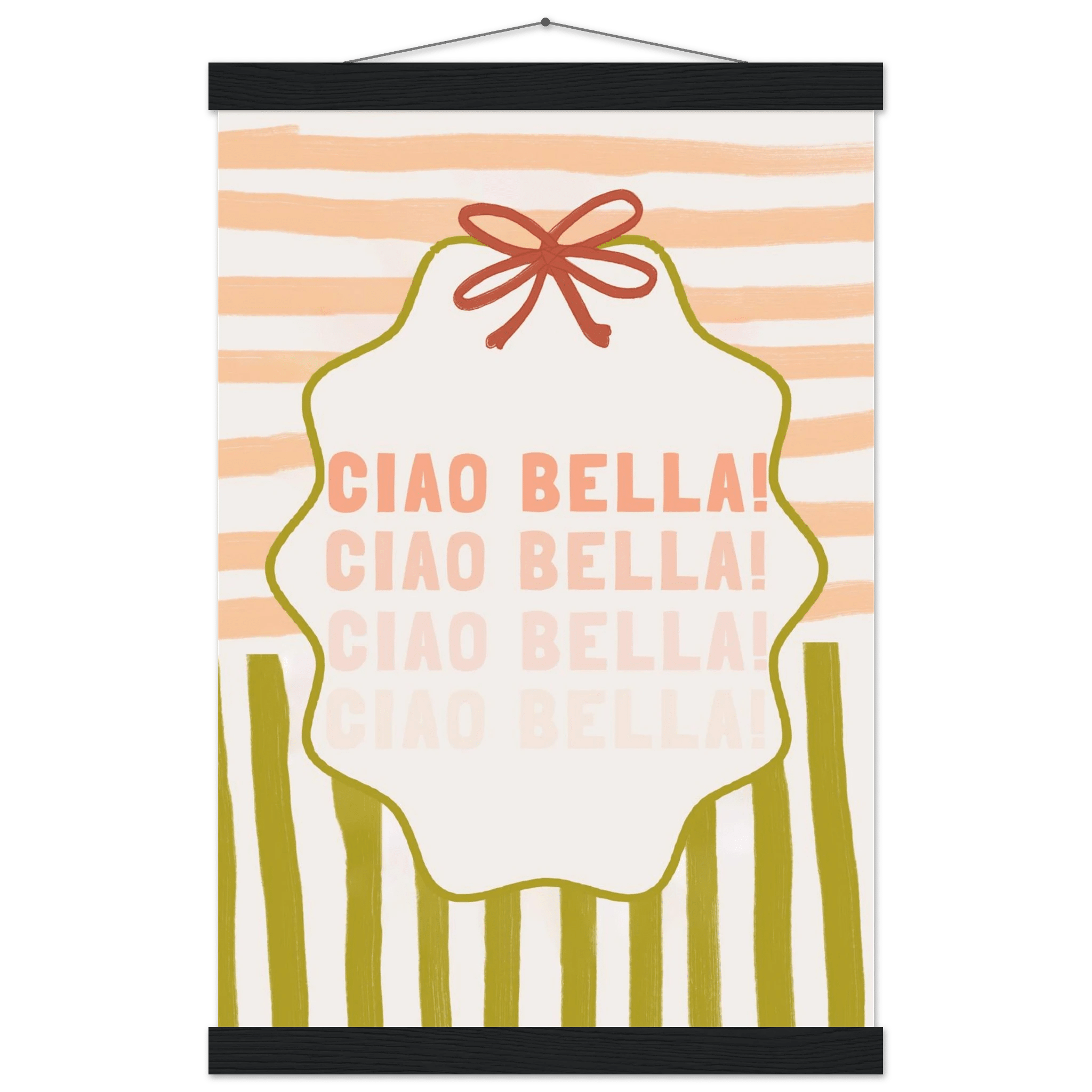 Ciao Bella Poster | Italian Typography Wall Art | Retro Stripe Bow Print | Cute Room Decor - Evergreen Posters