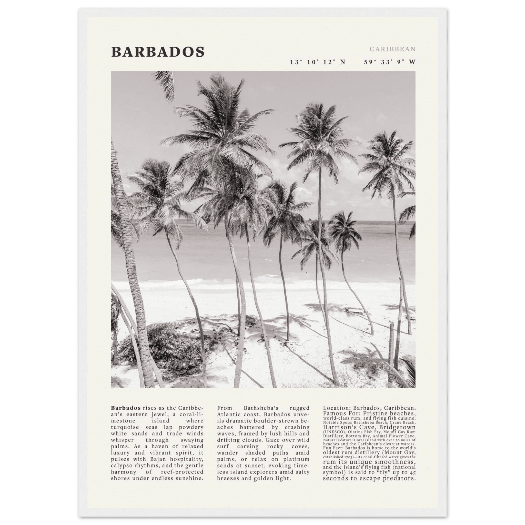 Barbados Poster Black and White – Vintage Caribbean Palm Beach Print (Digital & Printed Options) - Evergreen Posters