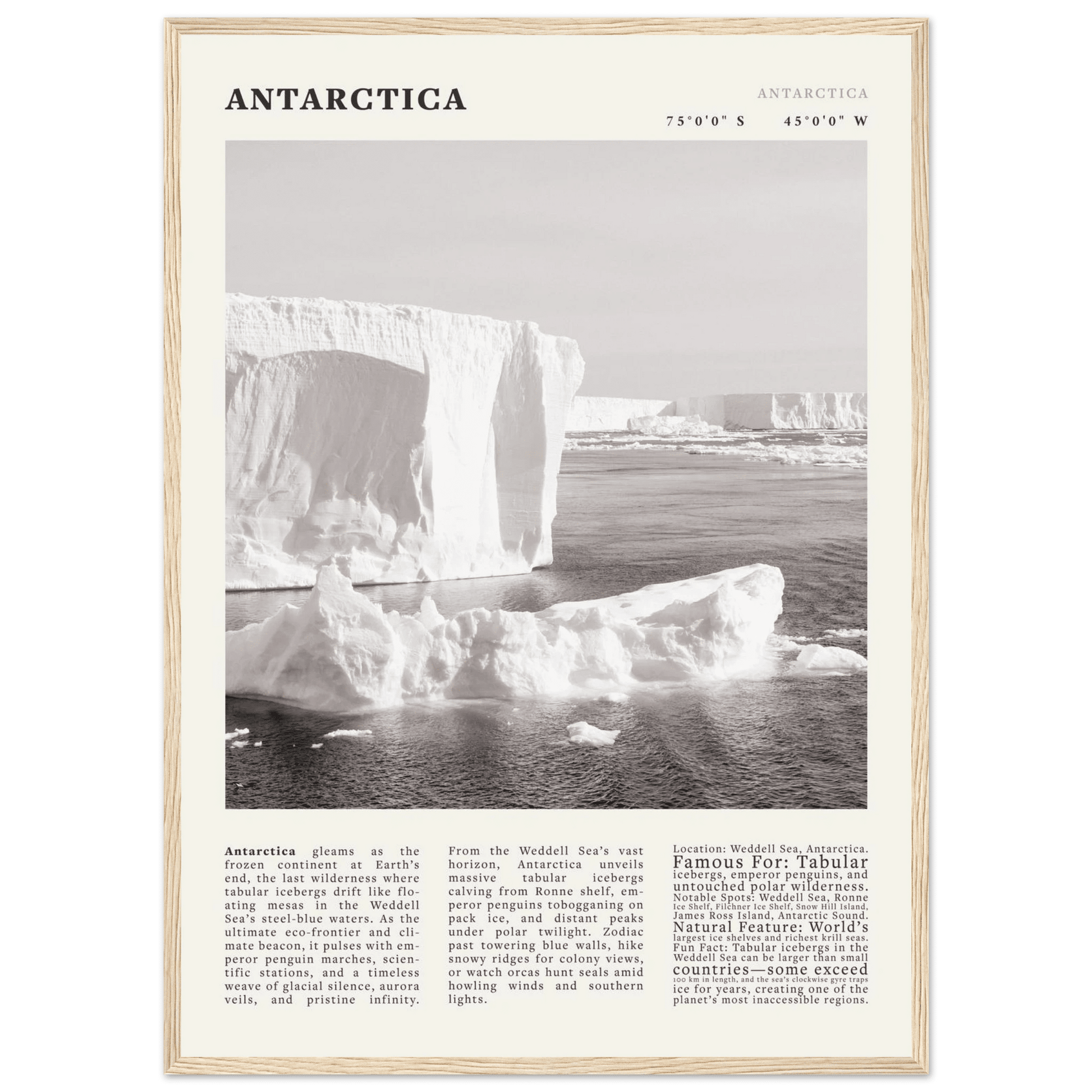 Antarctica Poster Black and White – Vintage Weddell Sea Iceberg Print (Digital & Printed Options) - Evergreen Posters