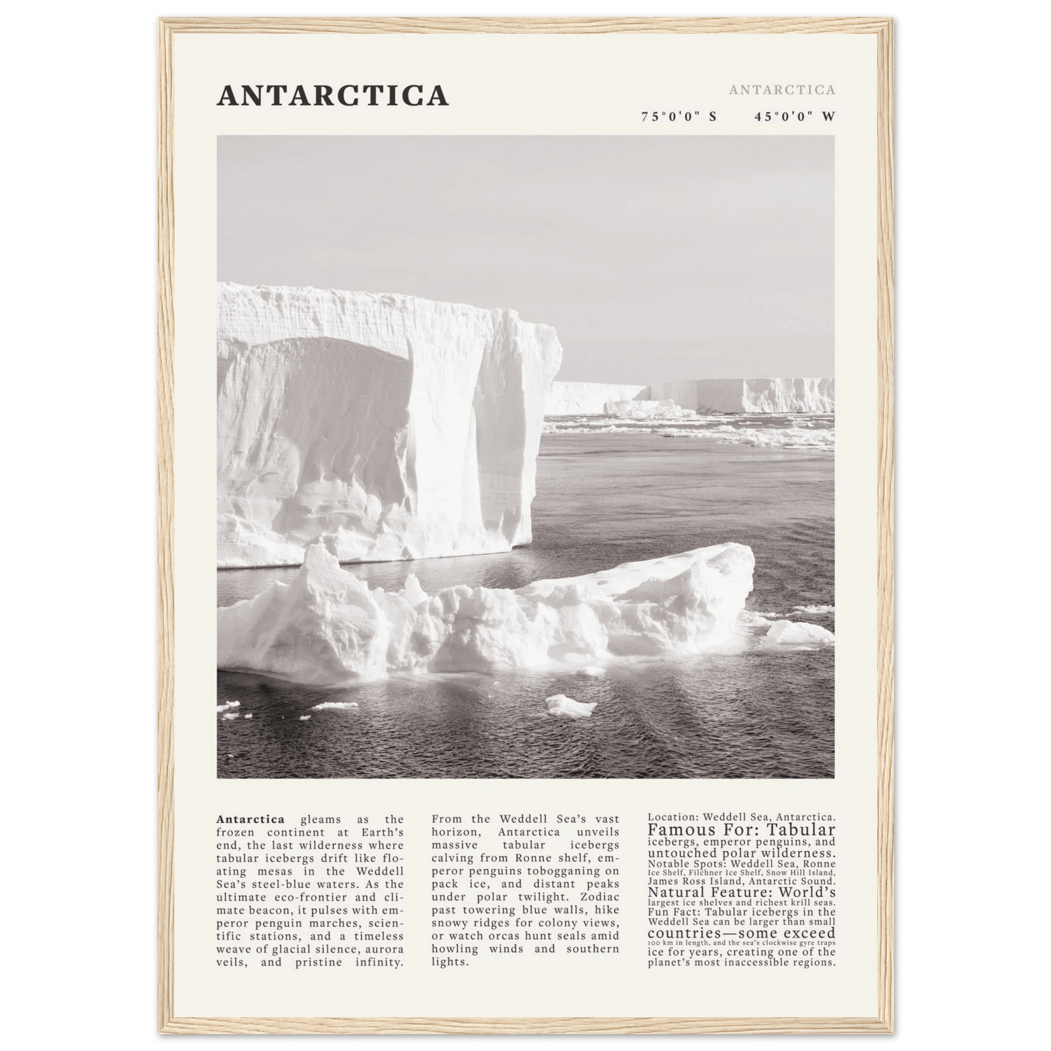 Antarctica Poster Black and White – Vintage Weddell Sea Iceberg Print (Digital & Printed Options) - Evergreen Posters