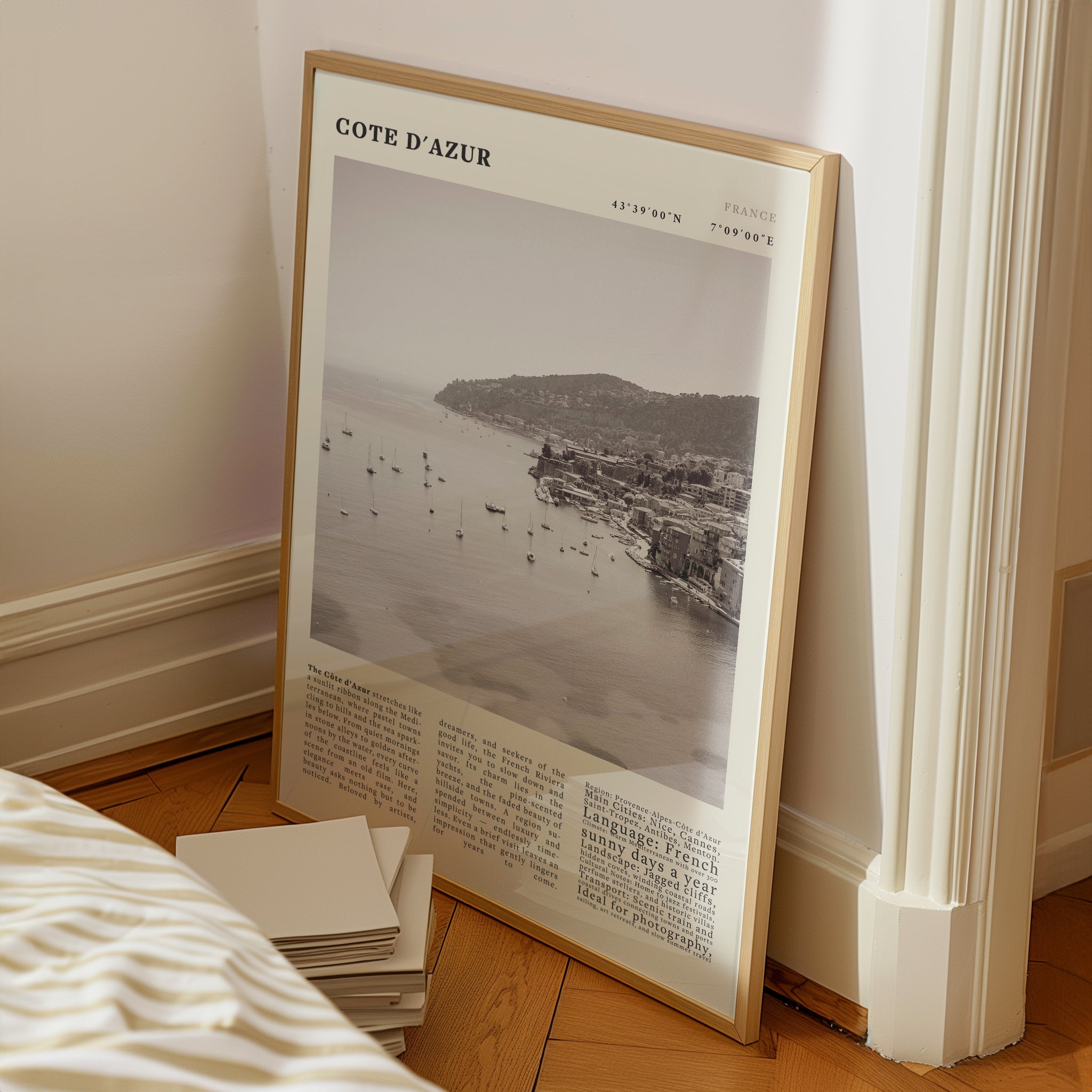 Côte d'Azur Poster Black and White – Vintage French Riviera Coast Print (Digital & Printed Options) - Evergreen Posters