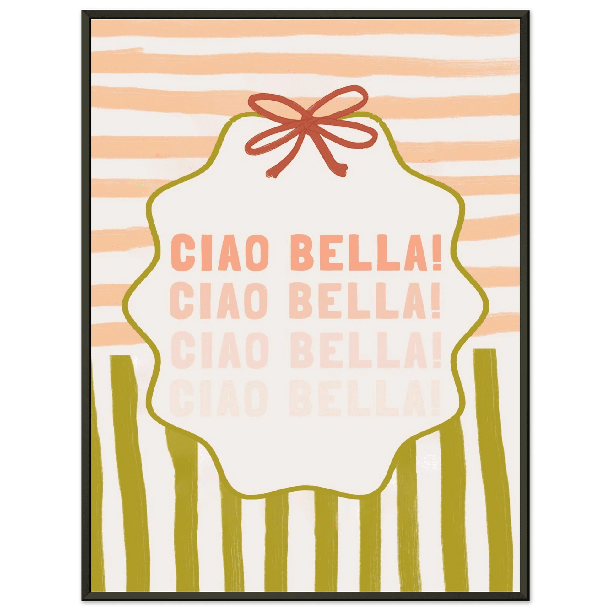 Ciao Bella Poster | Italian Typography Wall Art | Retro Stripe Bow Print | Cute Room Decor - Evergreen Posters