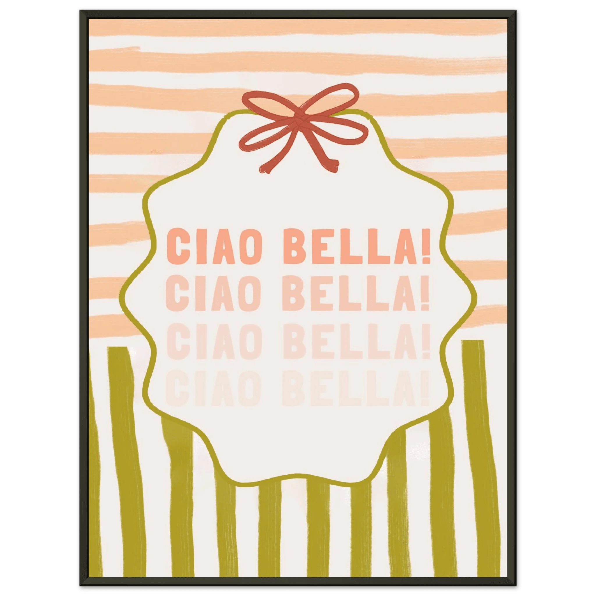 Ciao Bella Poster | Italian Typography Wall Art | Retro Stripe Bow Print | Cute Room Decor - Evergreen Posters