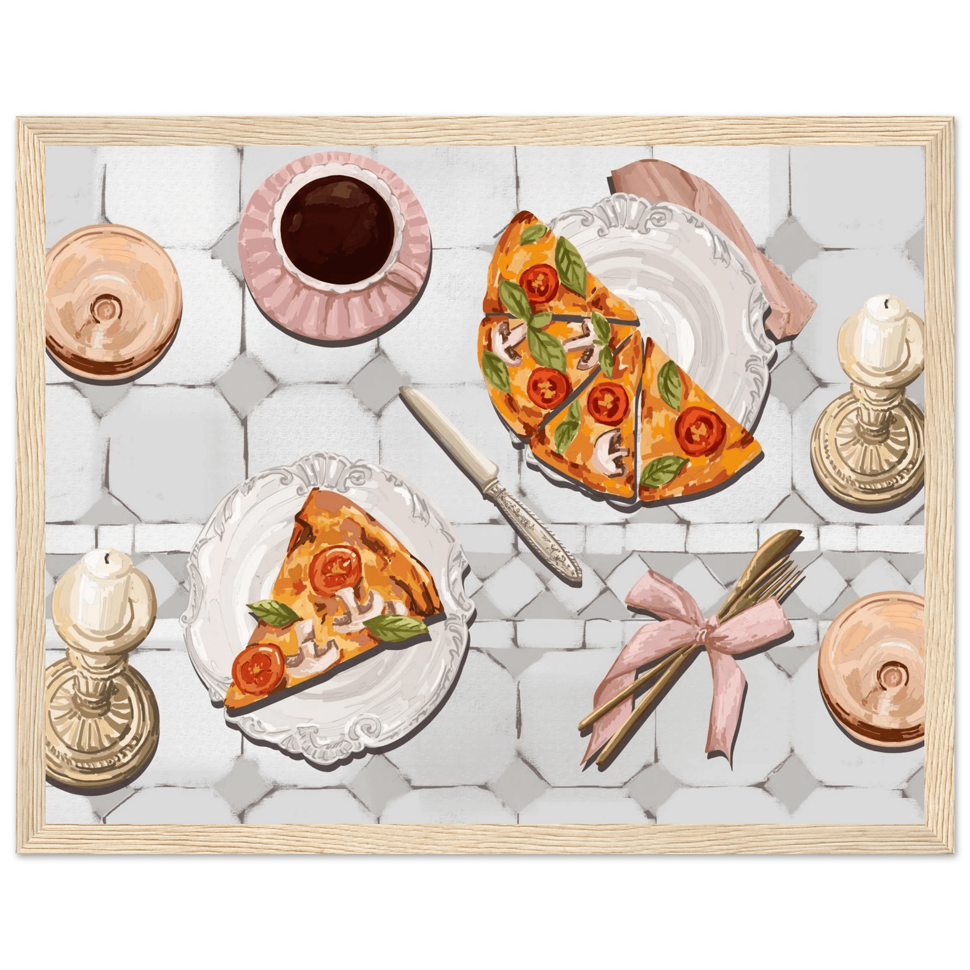 Pizza & Tea Kitchen Poster | Horizontal Food Wall Art | Italian Dining Room Print - Evergreen Posters
