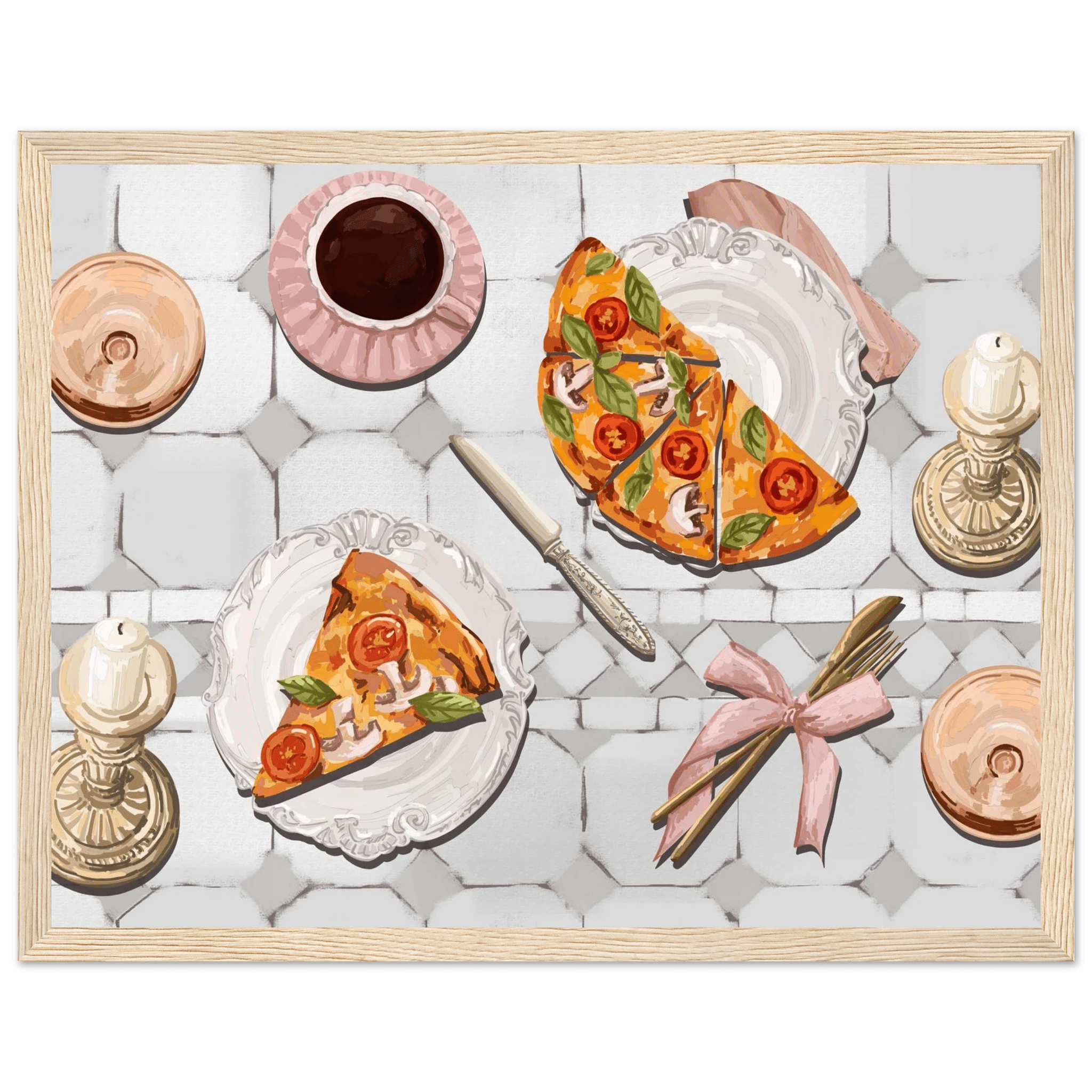 Pizza & Tea Kitchen Poster | Horizontal Food Wall Art | Italian Dining Room Print - Evergreen Posters