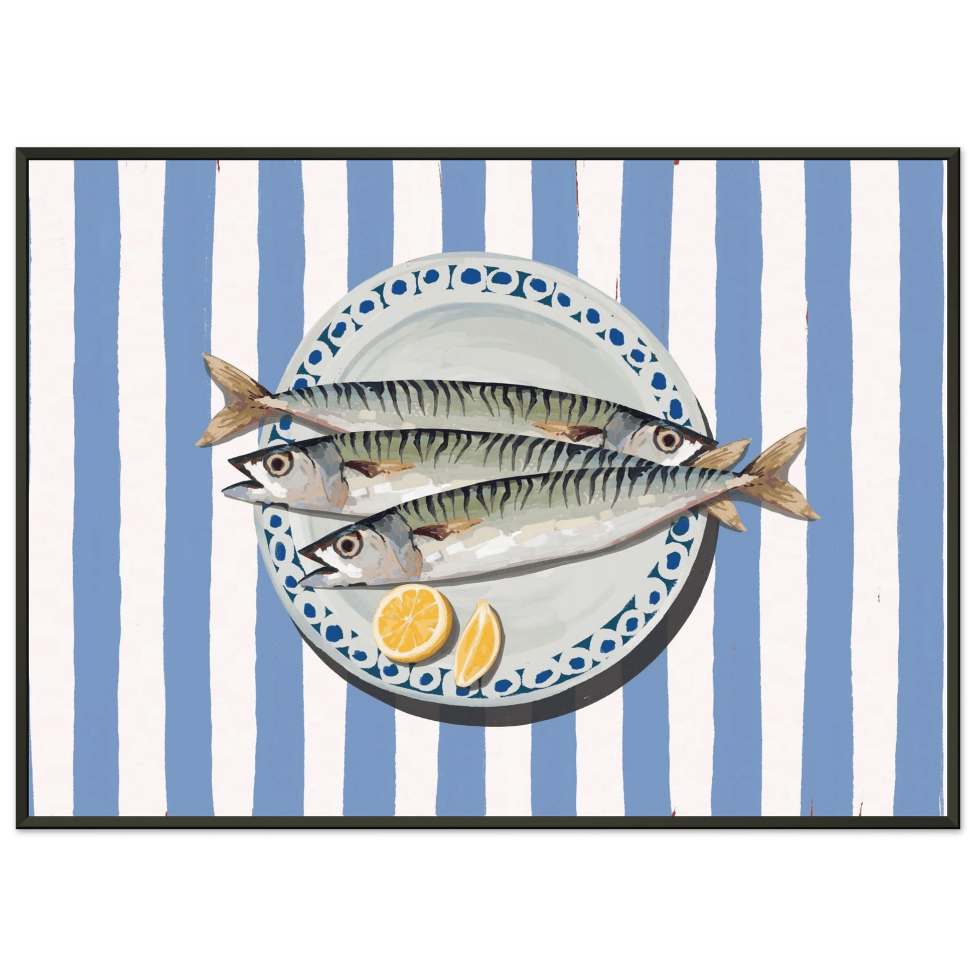 Sardines Print | Blue Stripe Fish Kitchen Wall Art | Coastal Food Poster - Evergreen Posters