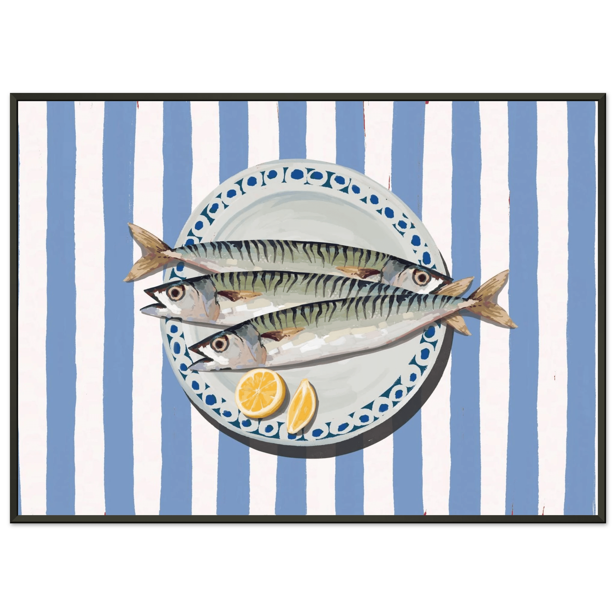 Sardines Print | Blue Stripe Fish Kitchen Wall Art | Coastal Food Poster - Evergreen Posters