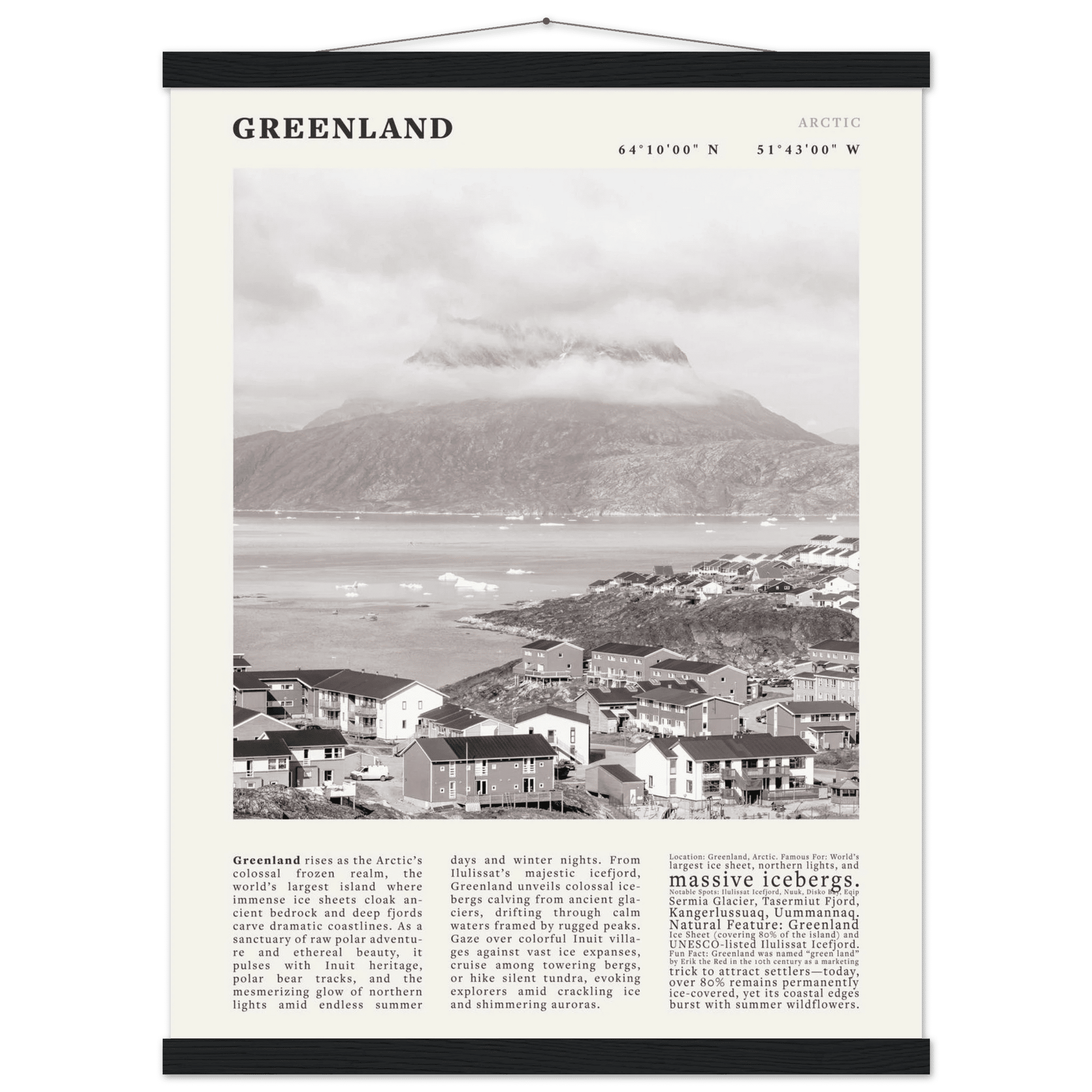 Greenland Poster Black and White – Vintage Arctic Fjord Landscape Print (Digital & Printed Options) - Evergreen Posters
