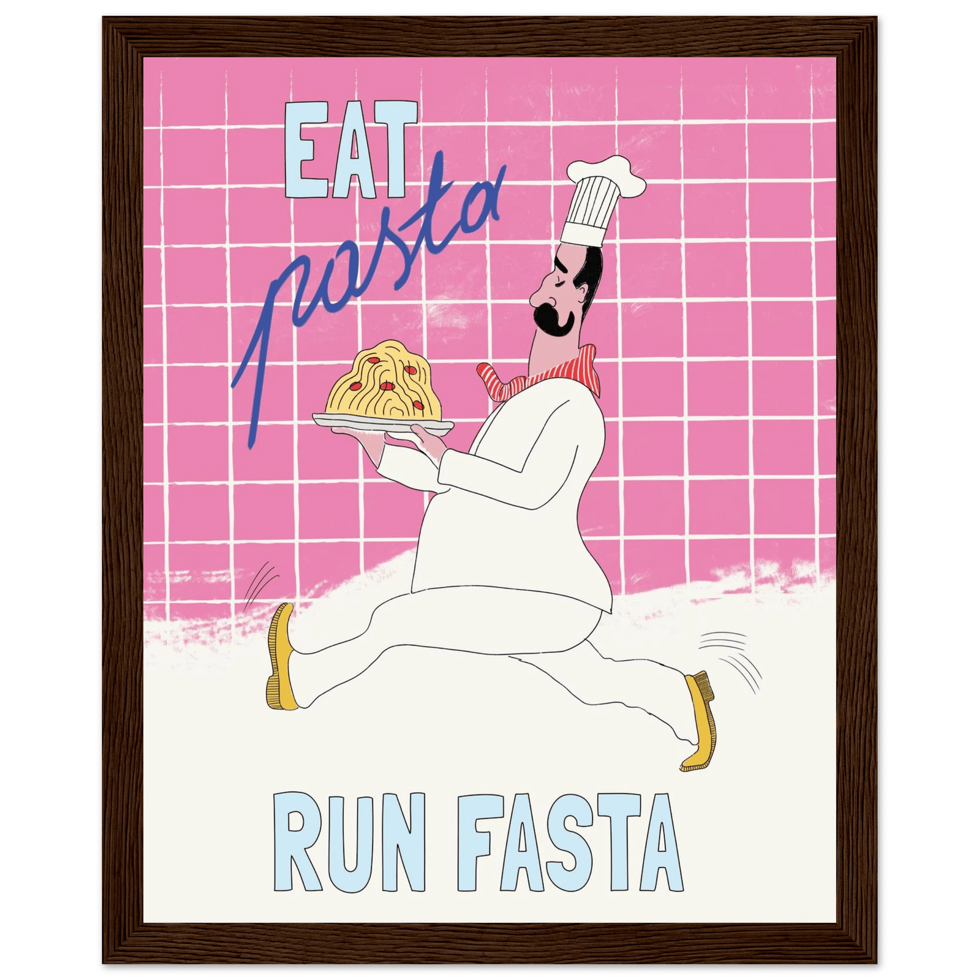 Eat Pasta Run Fasta Poster – Playful Kitchen Wall Art Print (Pink Edition) - Evergreen Posters