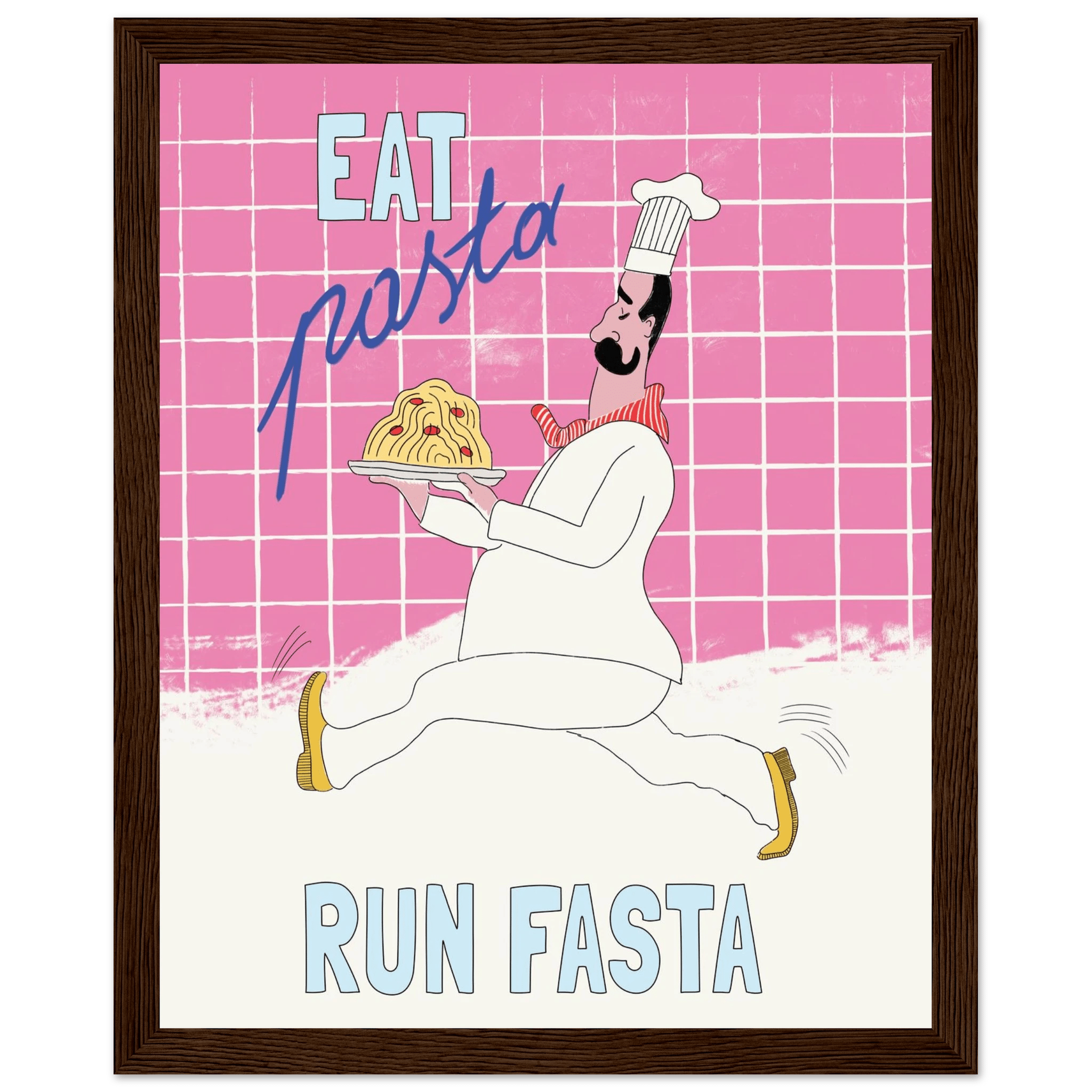 Eat Pasta Run Fasta Poster – Playful Kitchen Wall Art Print (Pink Edition) - Evergreen Posters