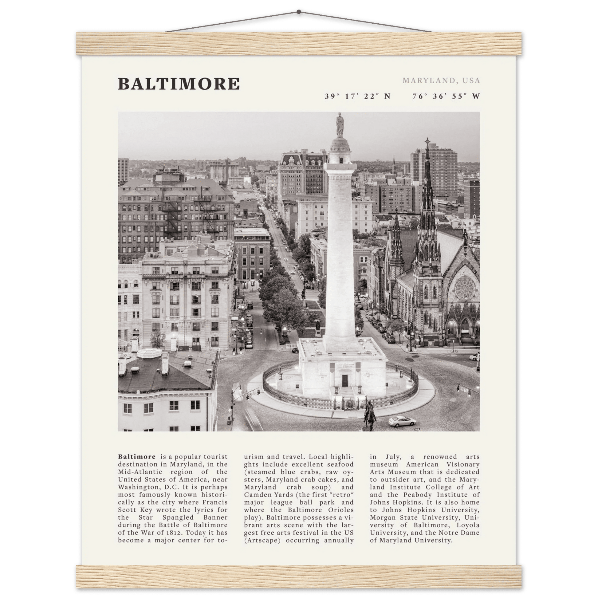 Baltimore Poster | Black & White Maryland City Wall Art | USA Travel Print - Evergreen Posters