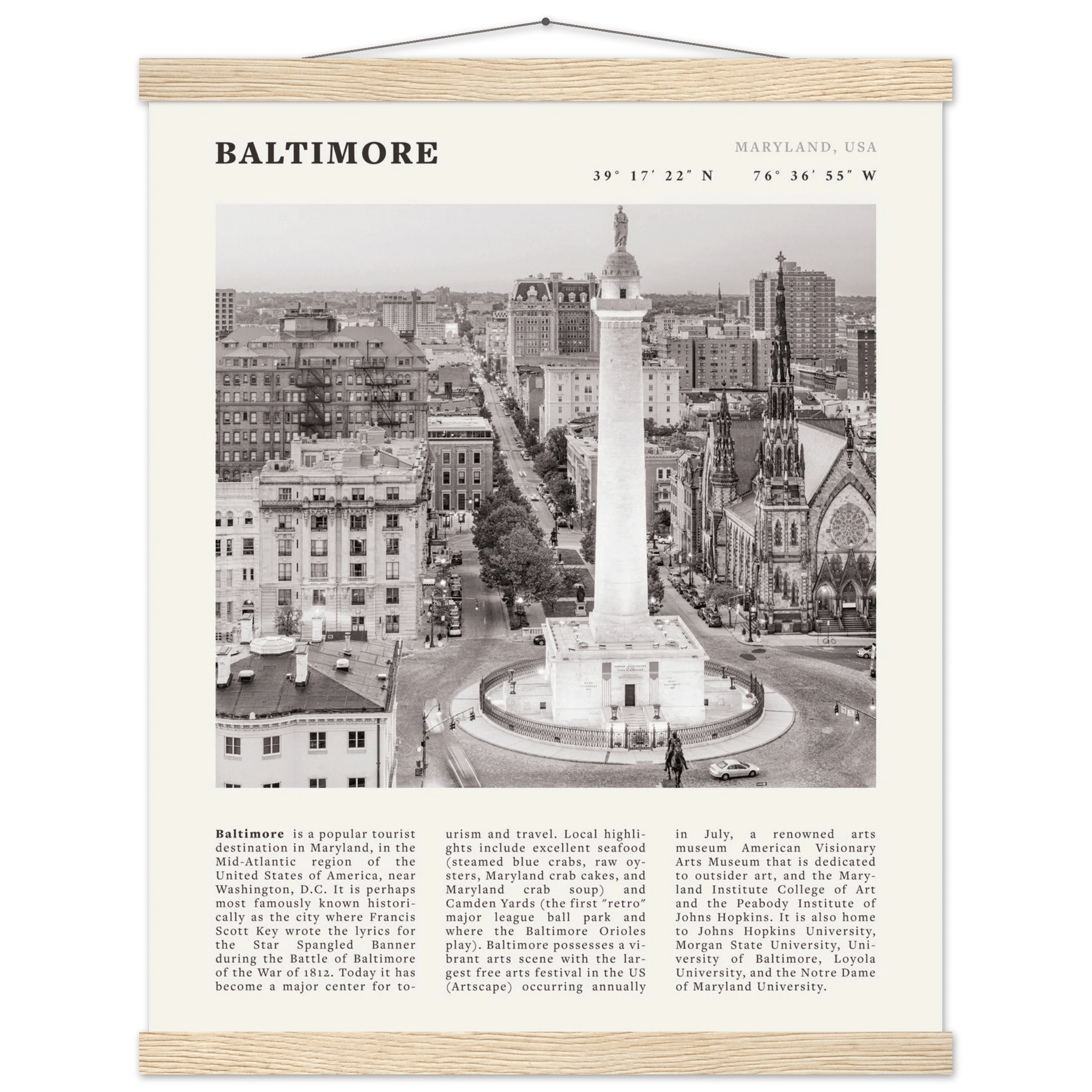 Baltimore Poster | Black & White Maryland City Wall Art | USA Travel Print - Evergreen Posters
