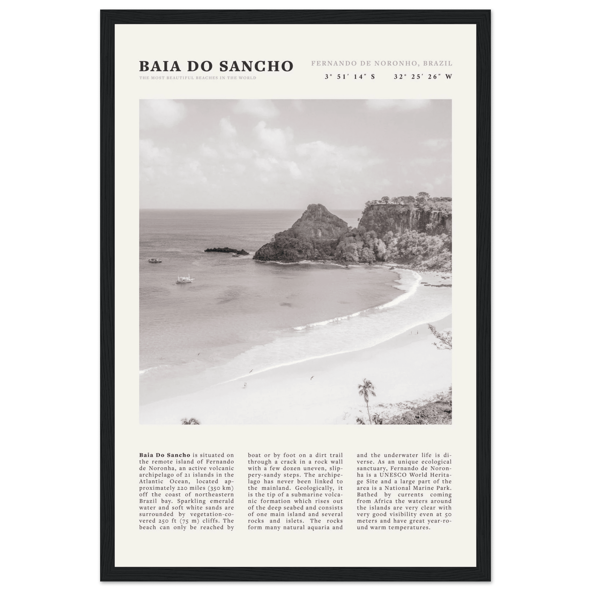Baia Do Sancho Poster | Black & White Brazil Beach Wall Art | Fernando de Noronha - Evergreen Posters