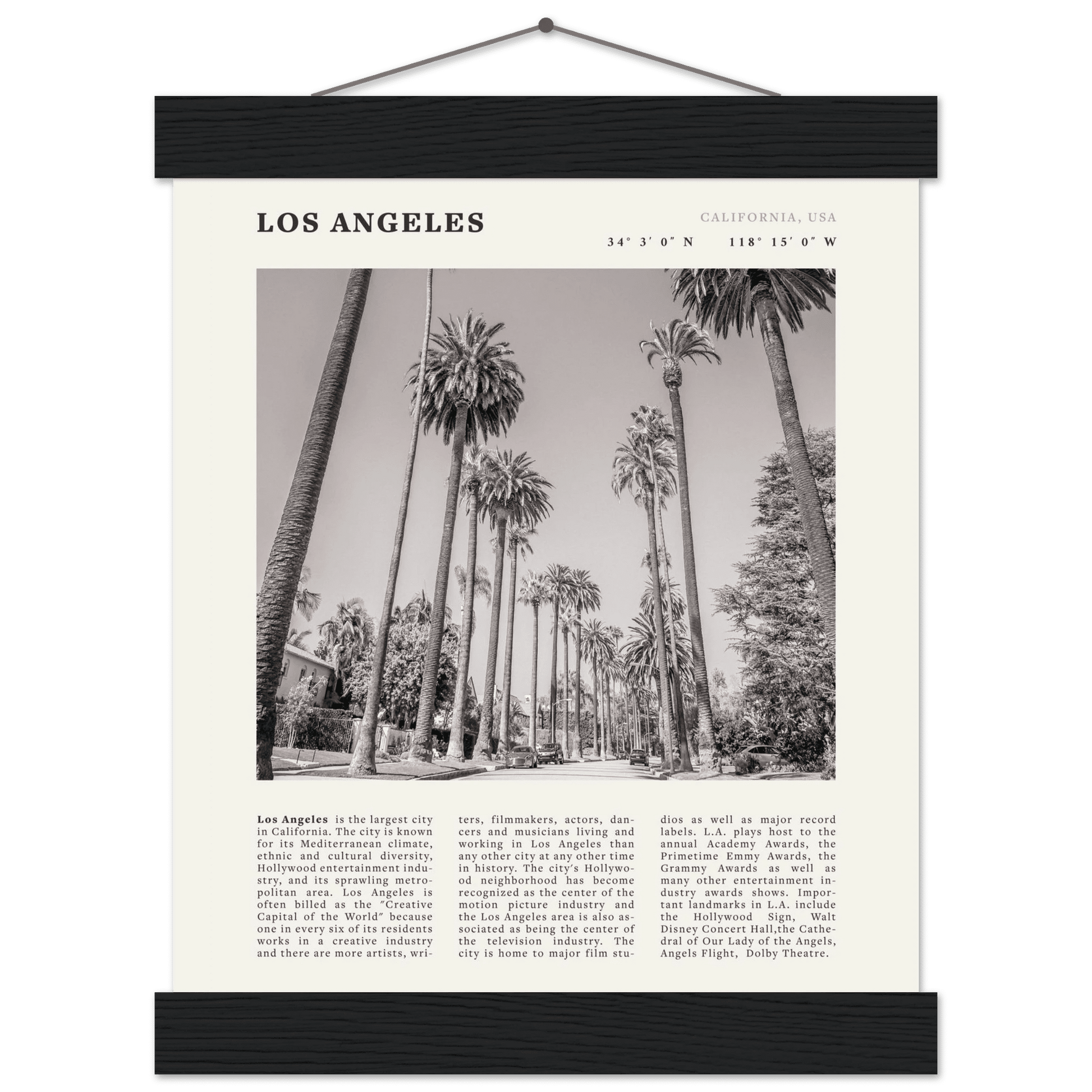 Los Angeles Poster | Black & White Palm Trees Wall Art | California Travel Print - Evergreen Posters