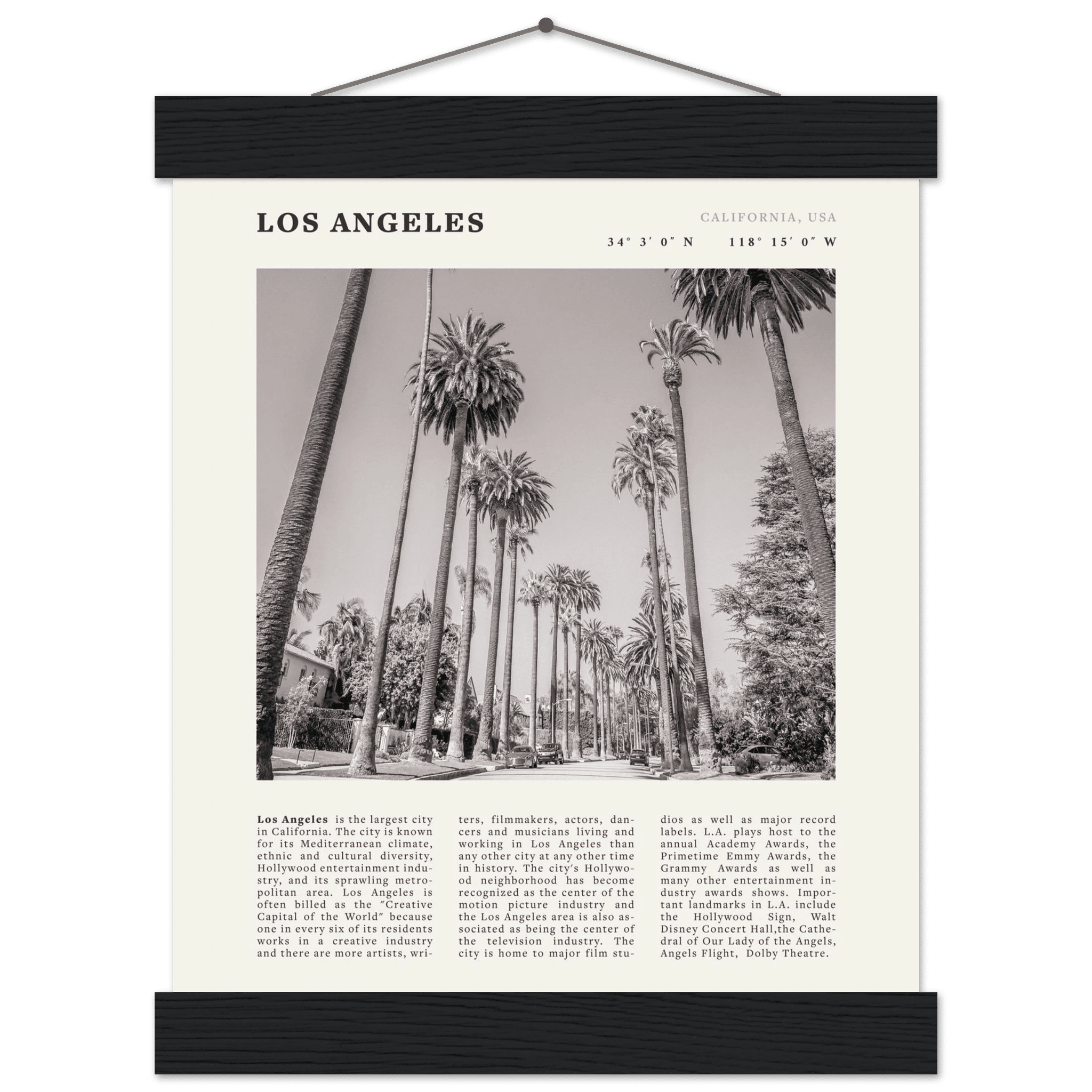 Los Angeles Poster | Black & White Palm Trees Wall Art | California Travel Print - Evergreen Posters