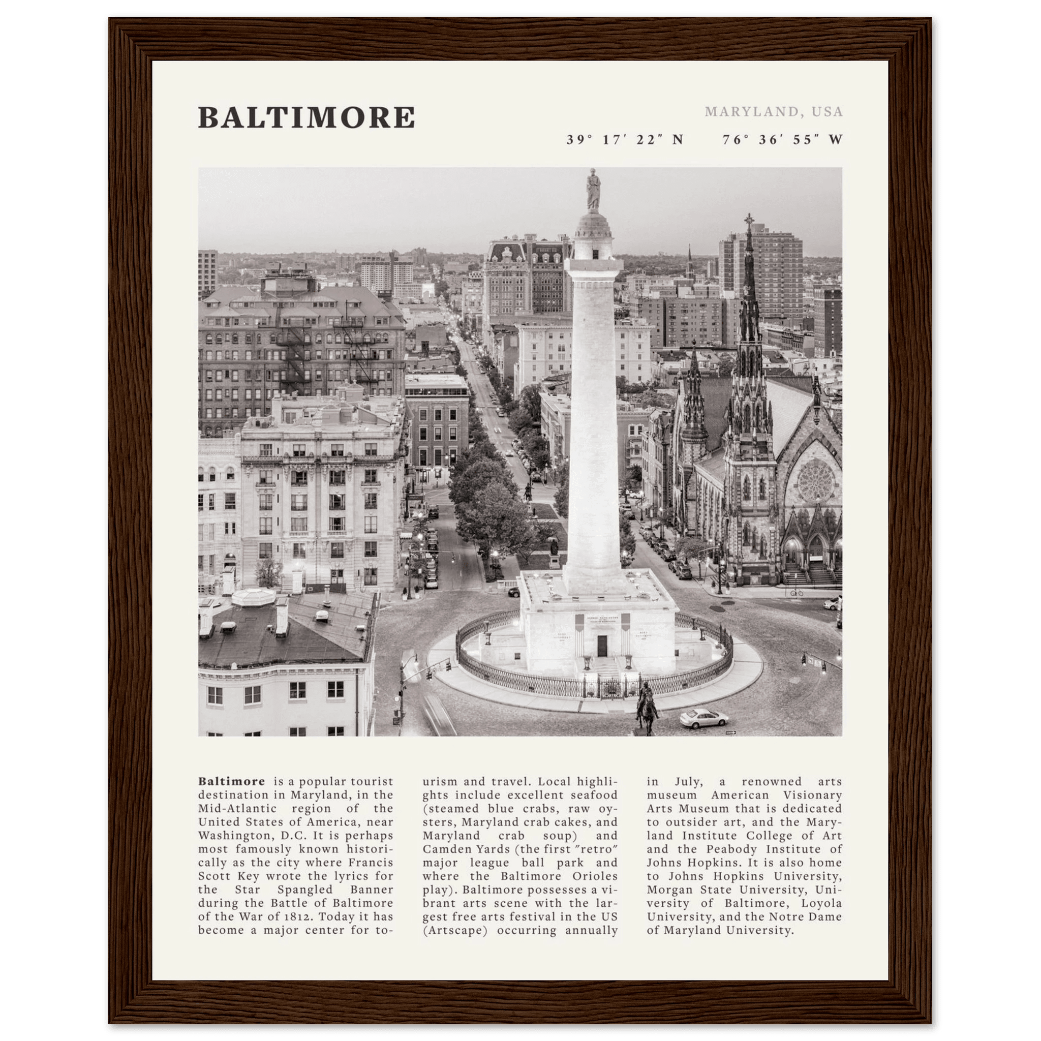 Baltimore Poster | Black & White Maryland City Wall Art | USA Travel Print - Evergreen Posters