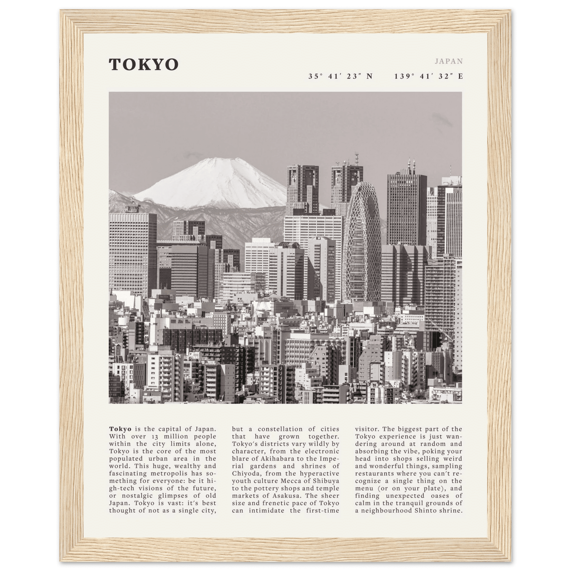 Tokyo Poster | Black & White Mount Fuji Skyline Wall Art | Japan Travel Print - Evergreen Posters
