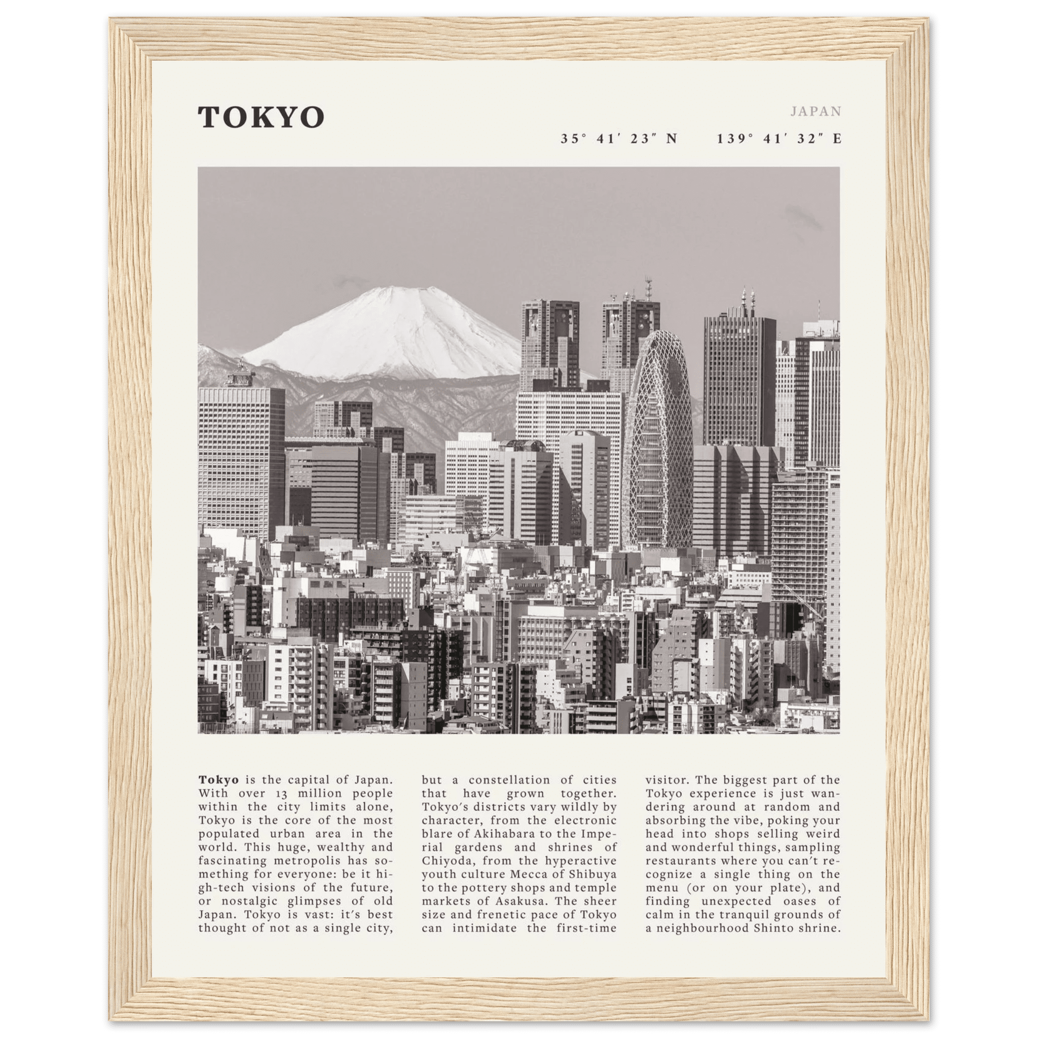 Tokyo Poster | Black & White Mount Fuji Skyline Wall Art | Japan Travel Print - Evergreen Posters