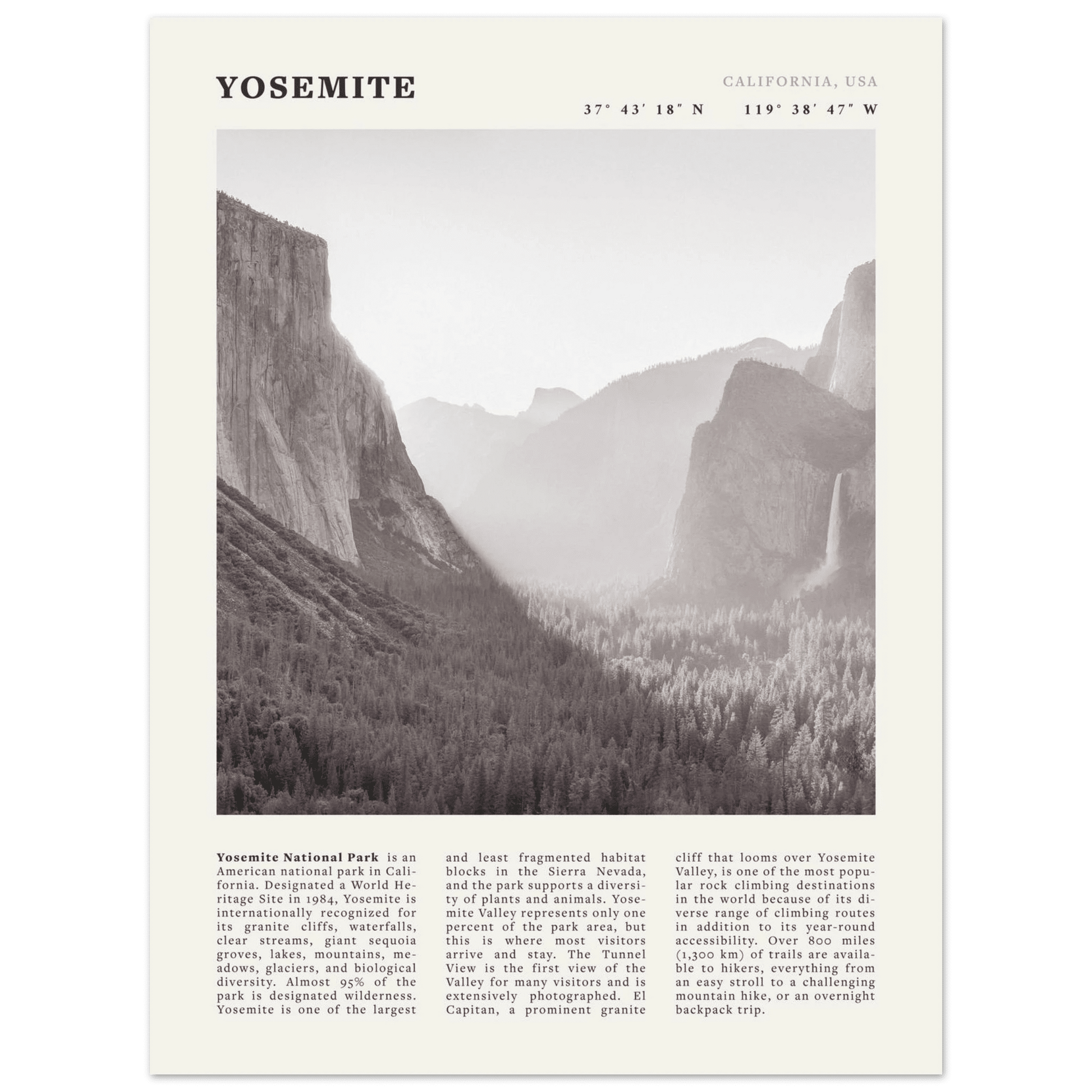 Yosemite Poster | Black & White National Park Wall Art | California Nature Print - Evergreen Posters