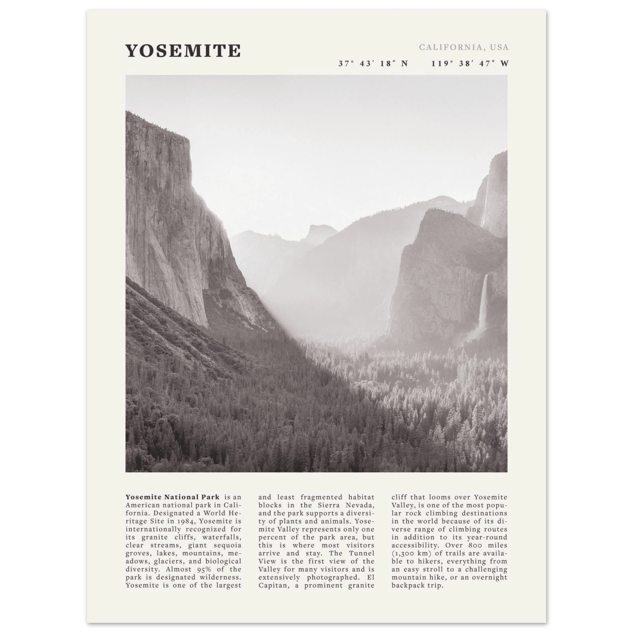 Yosemite Poster | Black & White National Park Wall Art | California Nature Print - Evergreen Posters