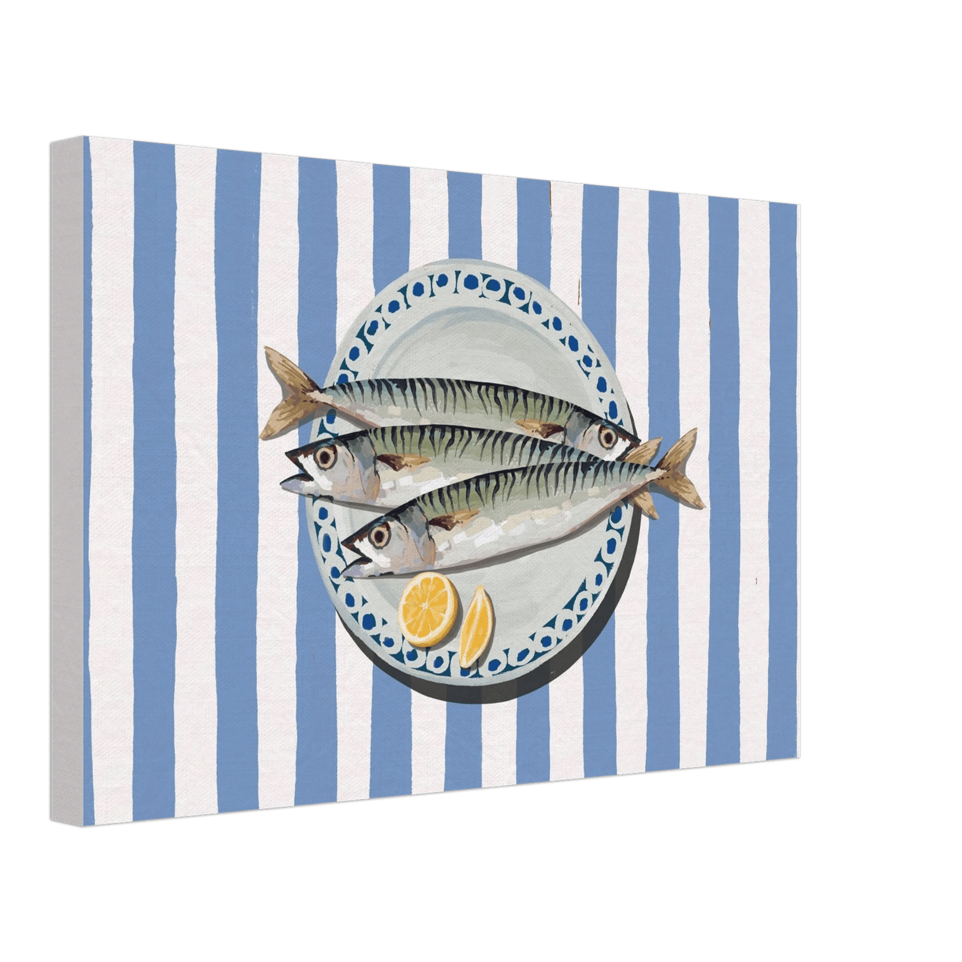 Sardines Print | Blue Stripe Fish Kitchen Wall Art | Coastal Food Poster - Evergreen Posters